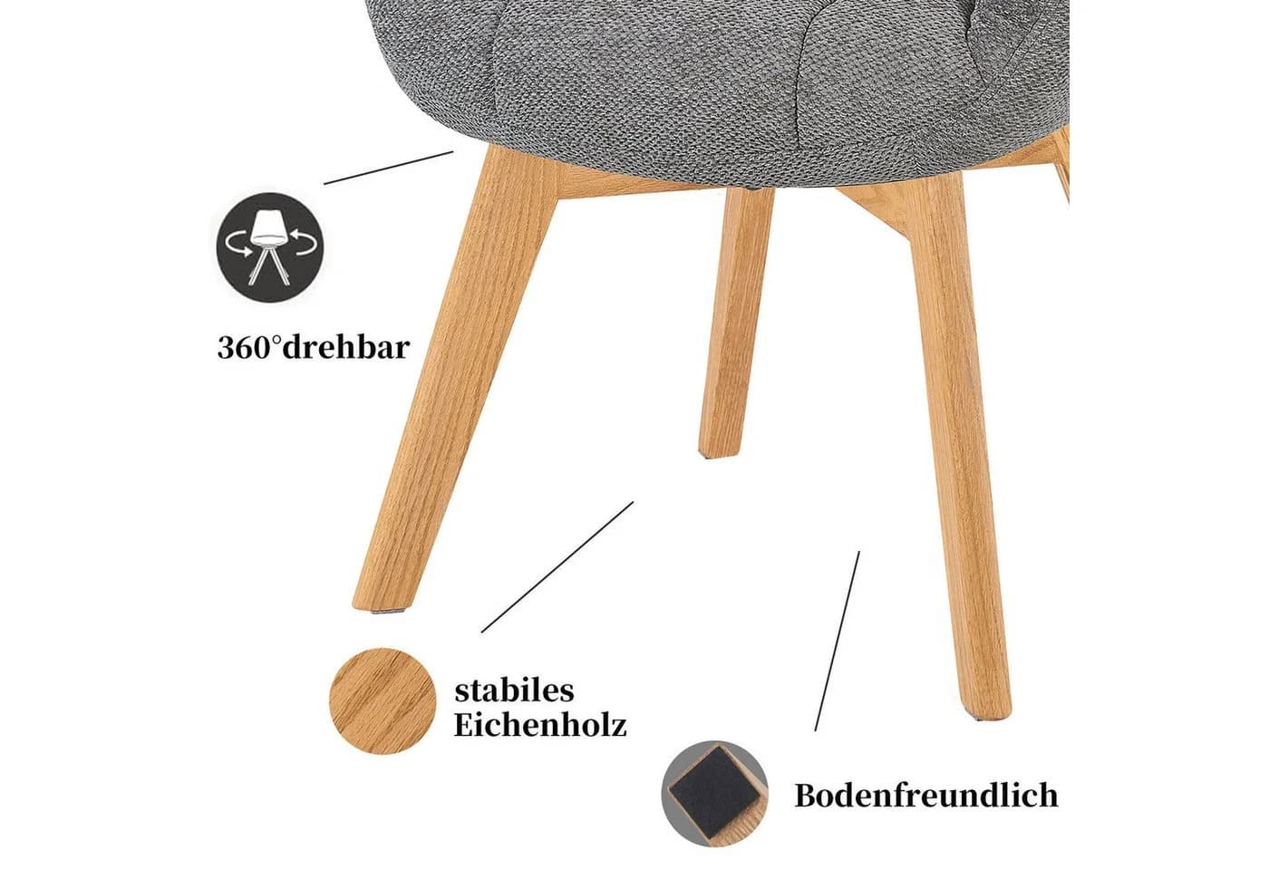 DUBI Möbel Polsterstuhl Mika-Nele 2er-Set Eiche geölt 360° drehbar - Bild 4