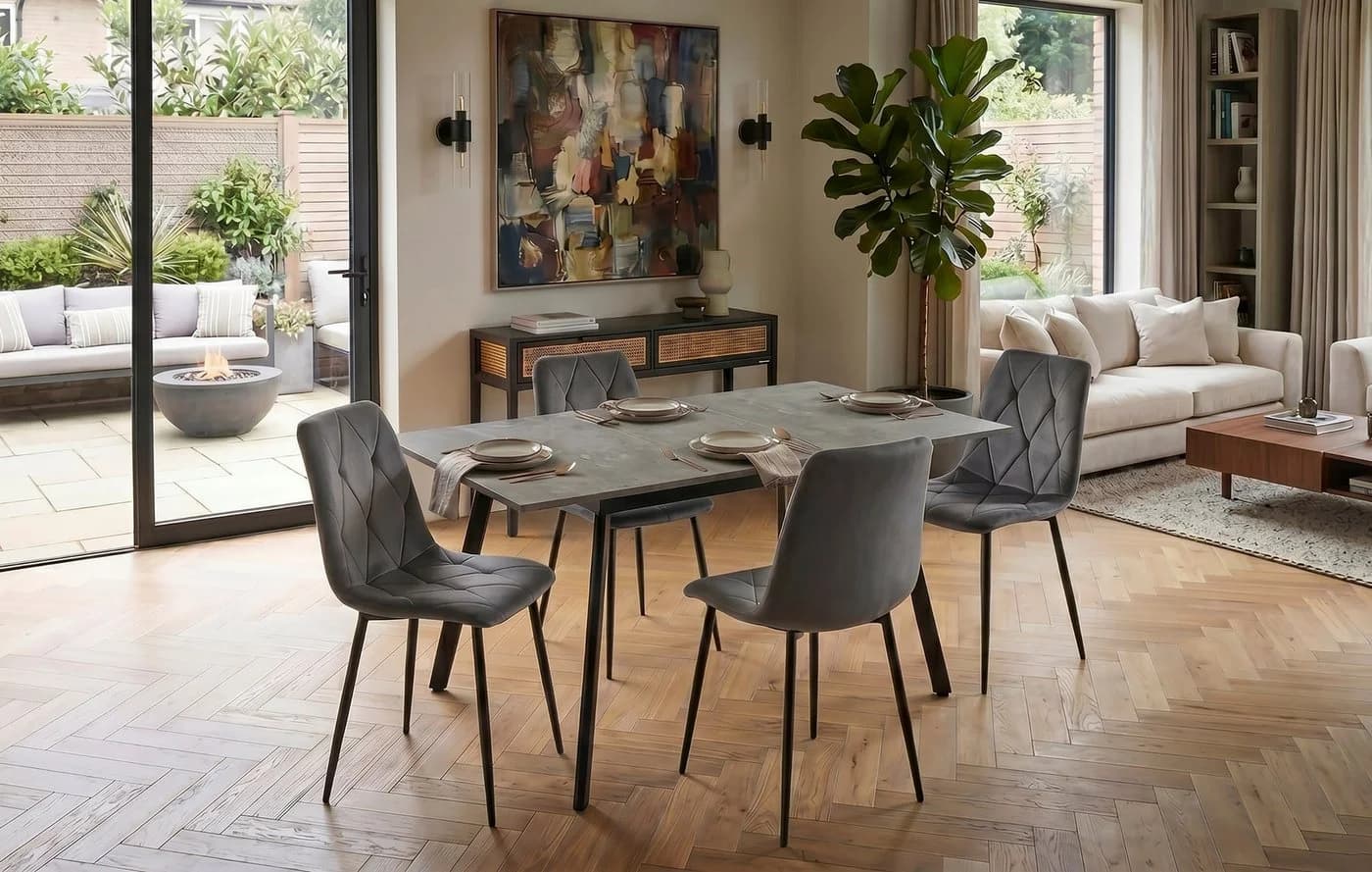 B&D home Essgruppe Mara & Vicka 5-tlg. Grau Samt Ausziehbar - Bild 2
