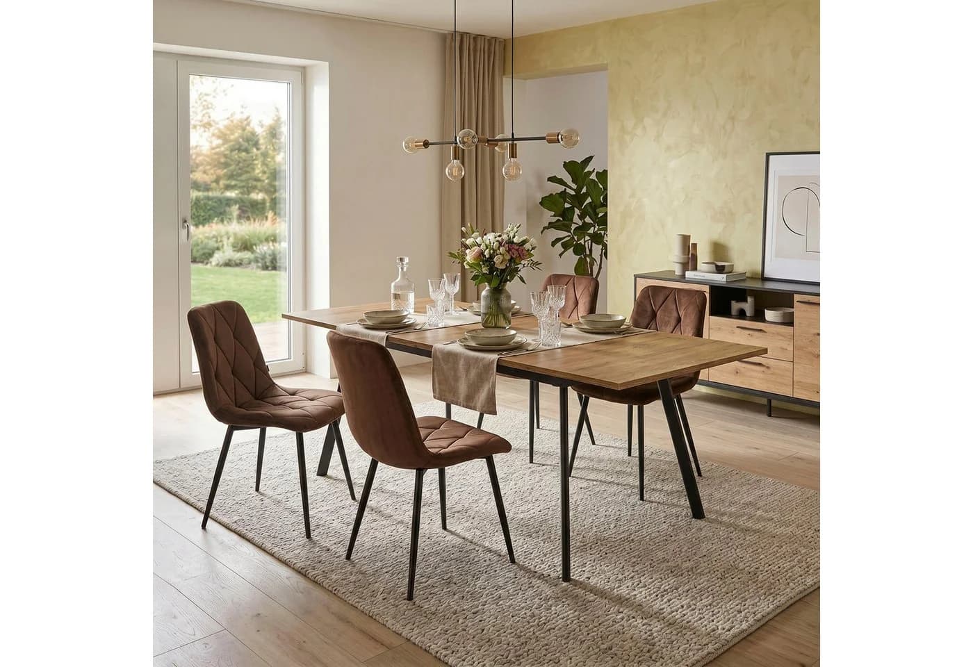 B&D home Essgruppe Mara & Vicka 5-tlg. Esstisch ausziehbar Samt Braun - Bild 2
