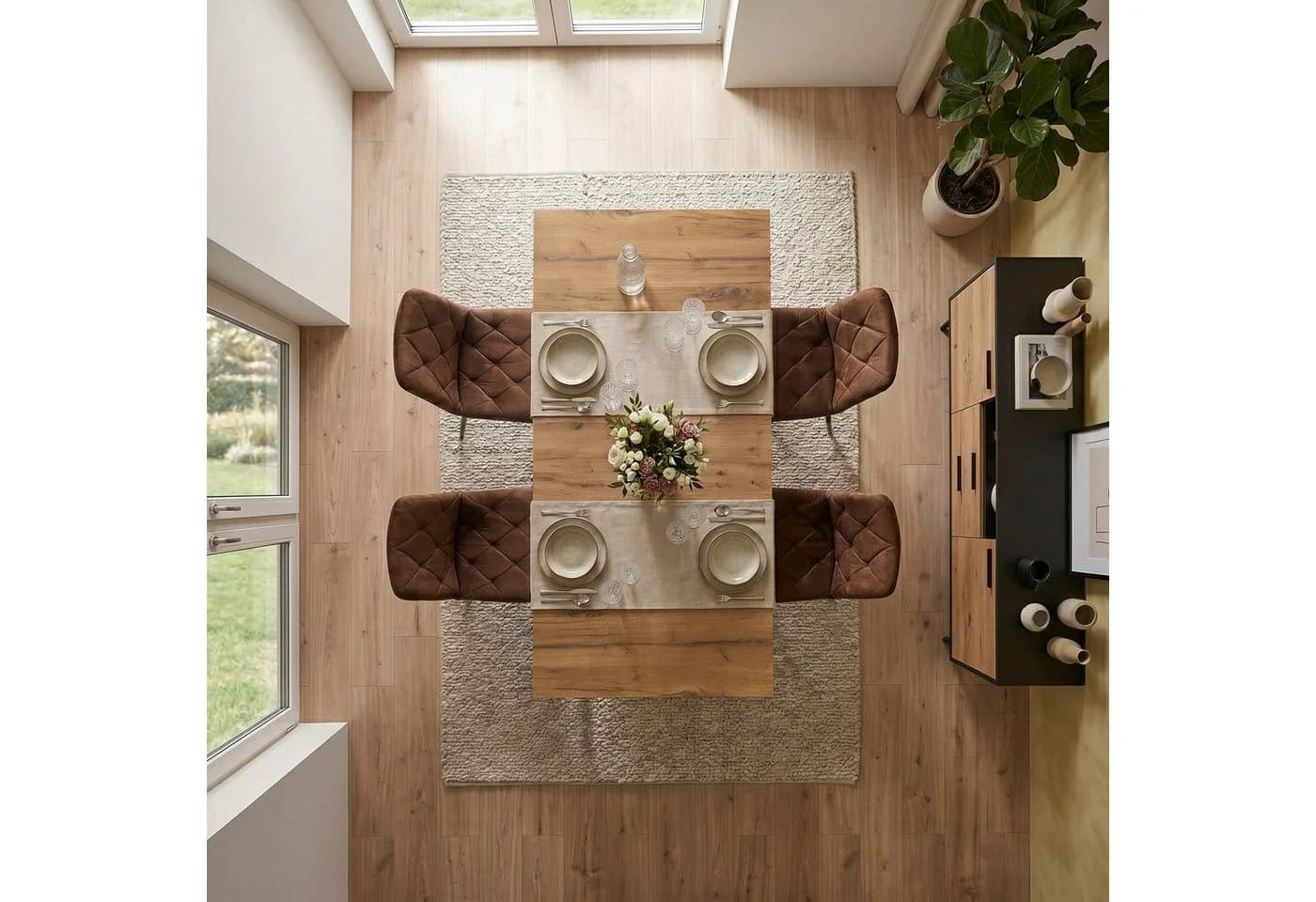 B&D home Essgruppe Mara & Vicka 5-tlg. Esstisch ausziehbar Samt Braun - Bild 3