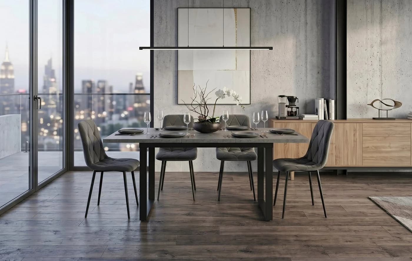 B&D home Essgruppe Anna & Vicka 5-tlg. Esstisch ausziehbar Samt Grau - Bild 2