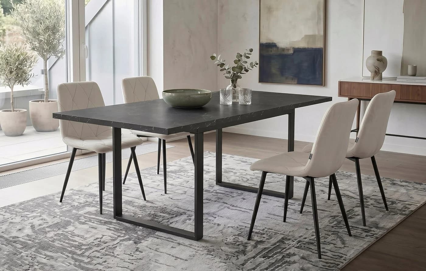 B&D home Essgruppe Anna & Vicka 5-tlg. Esstisch ausziehbar Samt weiß - Bild 2