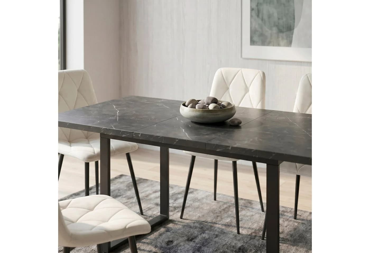 B&D home Essgruppe Anna & Vicka 5-tlg. Esstisch ausziehbar Samt weiß - Bild 3