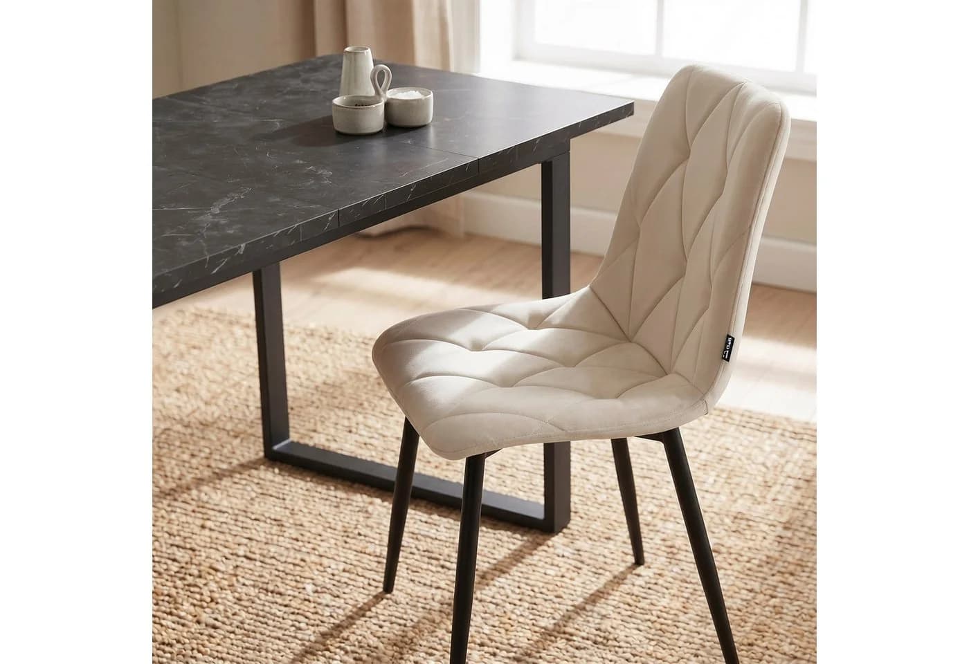 B&D home Essgruppe Anna & Vicka 5-tlg. Esstisch ausziehbar Samt weiß - Bild 5