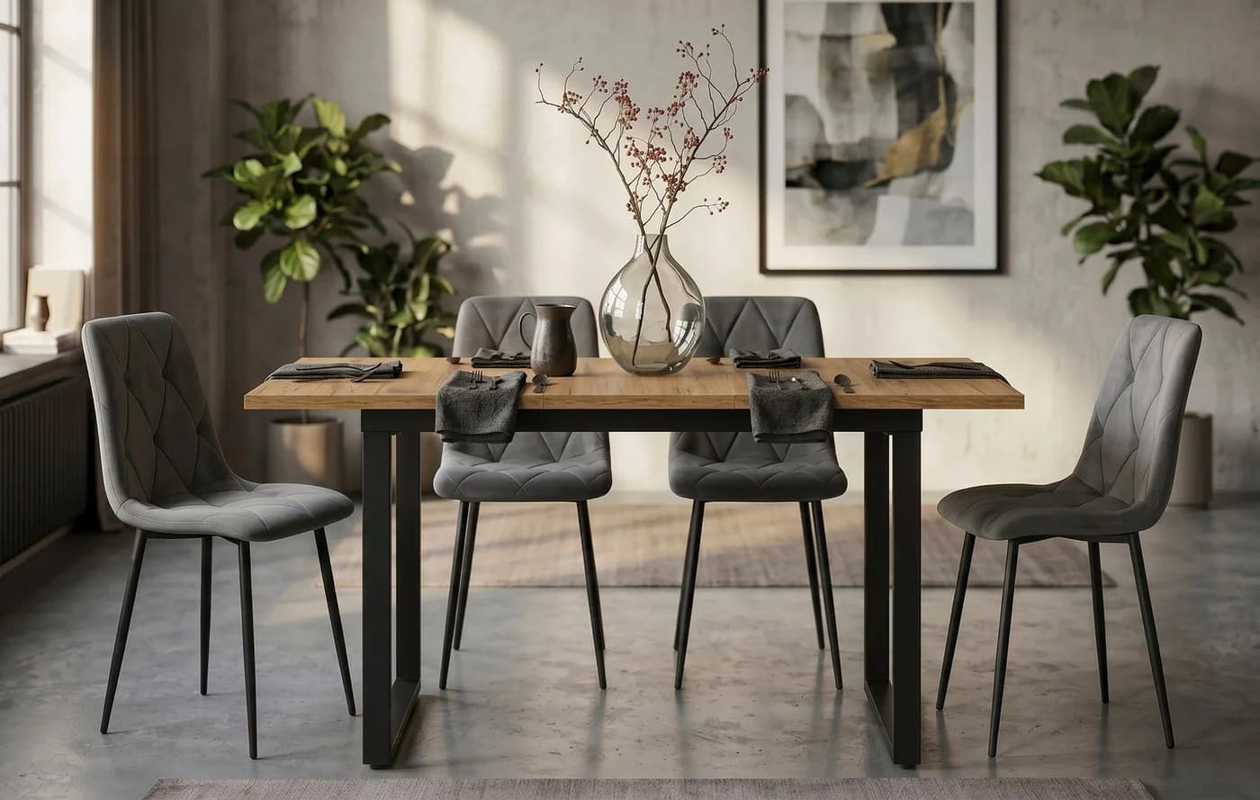 B&D home Essgruppe Anna & Vicka 5-tlg. Esstisch ausziehbar Samt grau - Bild 2