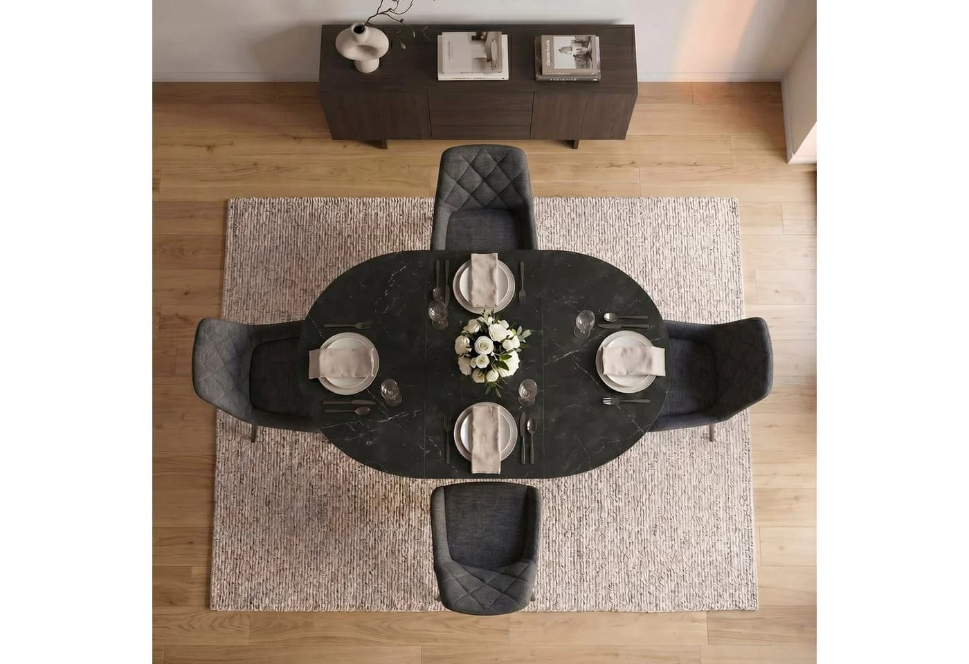 B&D home Essgruppe Wim & Tania 5-tlg. mit ausziehbarem Tisch grau
