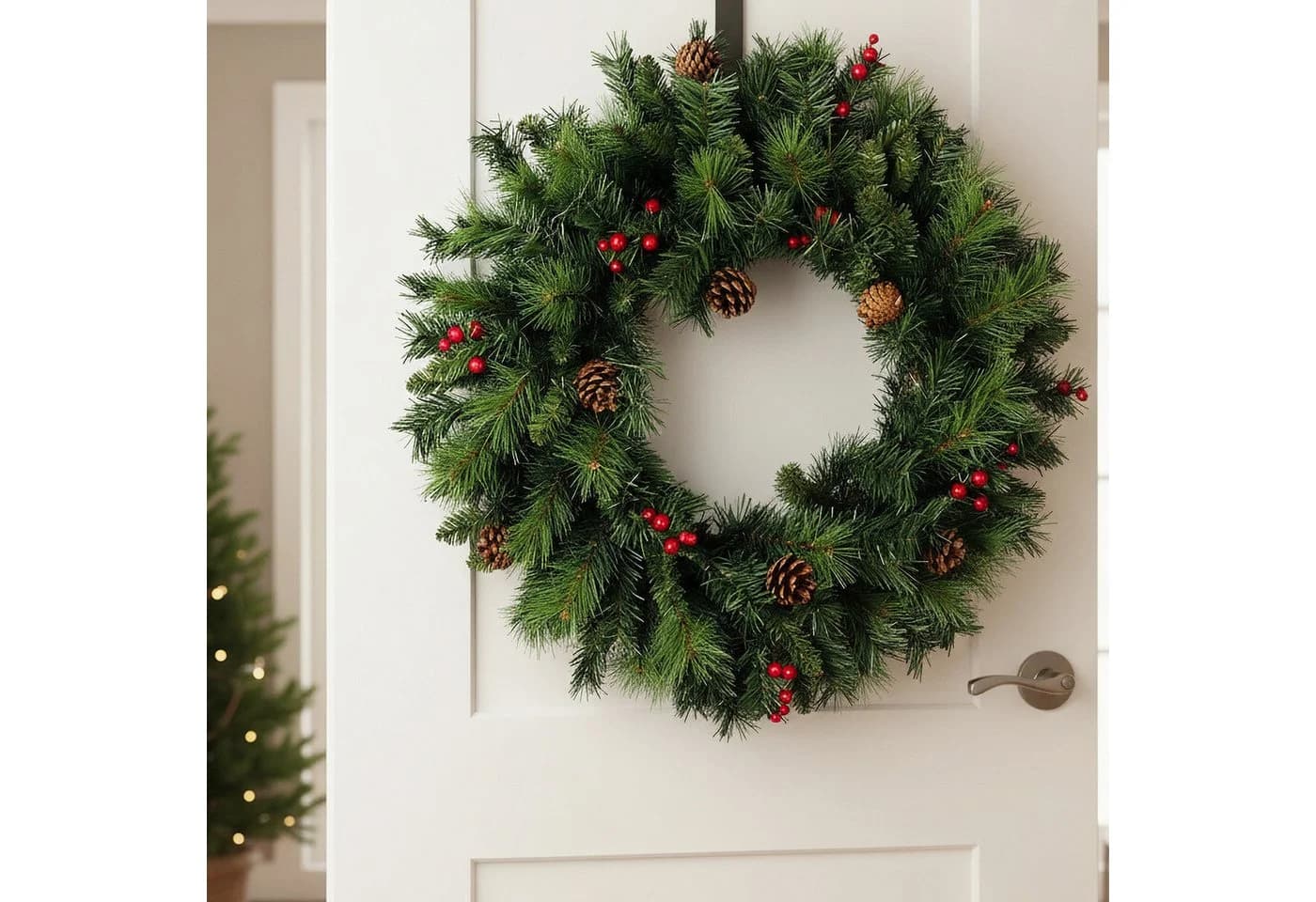 Arnusa Weihnachtskranz 60 cm mit roten Beeren und Zapfen