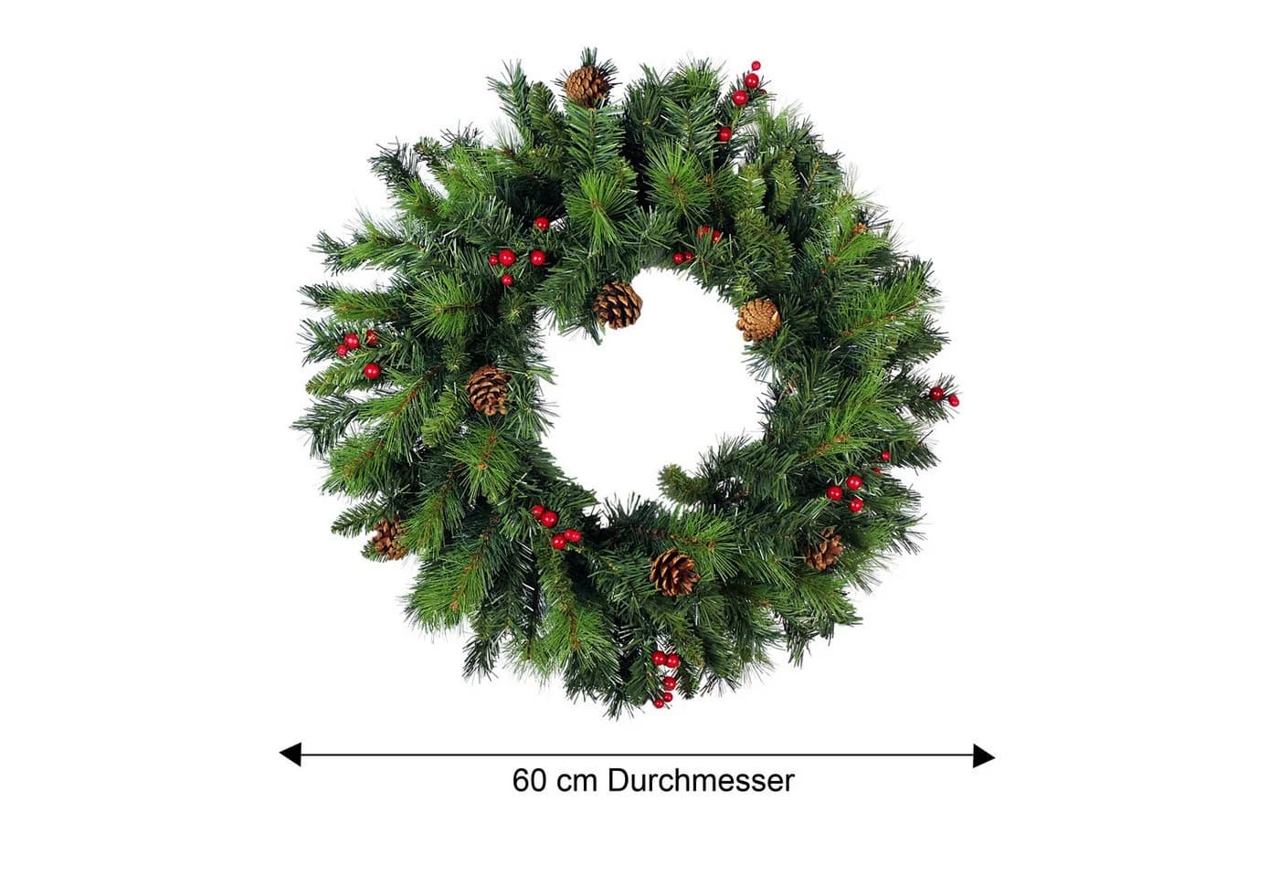 Arnusa Weihnachtskranz 60 cm mit roten Beeren und Zapfen - Bild 5