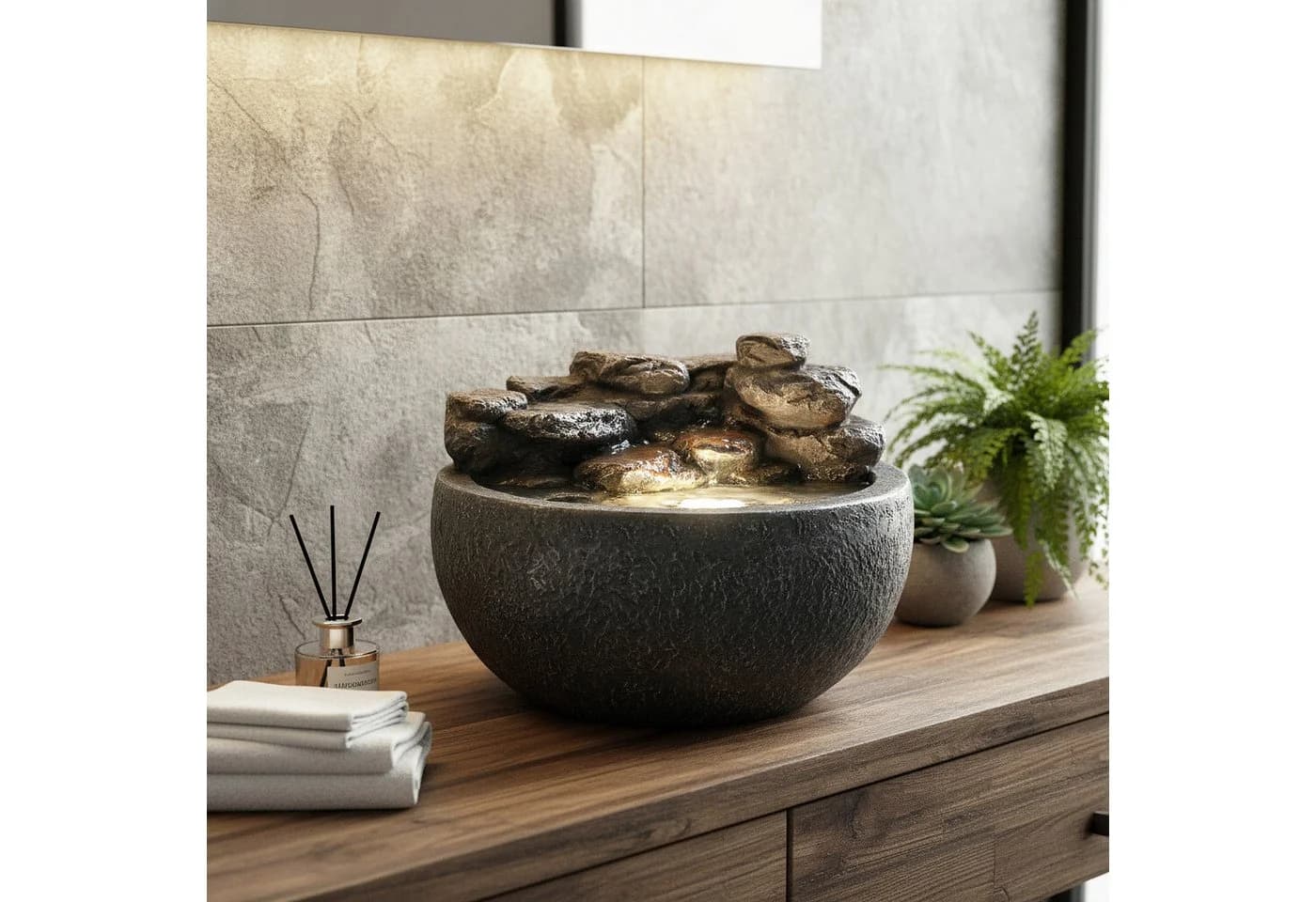 Arnusa Gartenbrunnen mit LED-Beleuchtung Steinoptik Grau - Bild 4