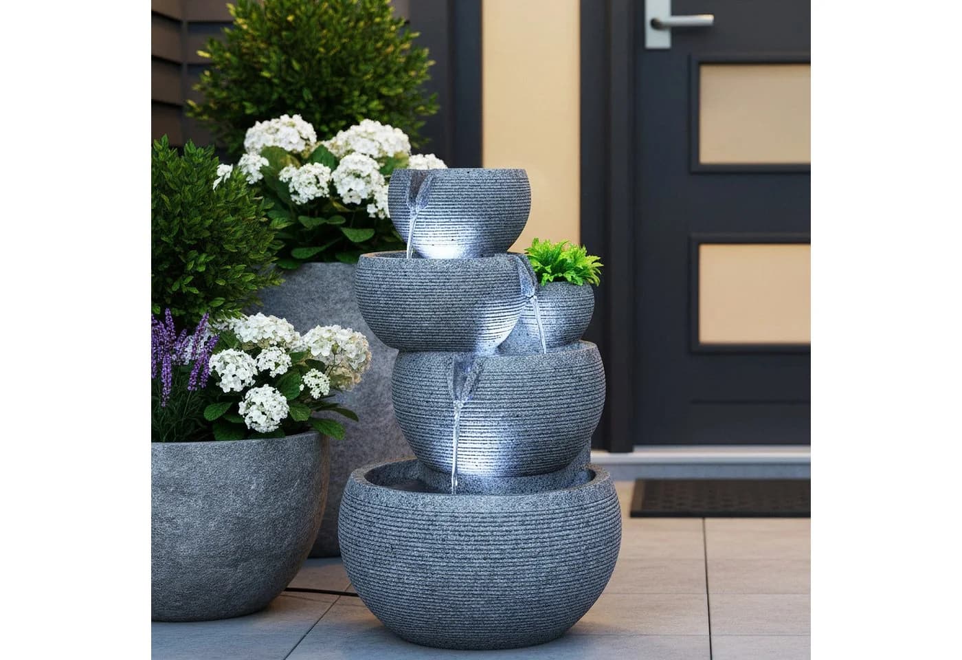 Arnusa Zimmerbrunnen mit LED-Beleuchtung Grau Granit-Optik - Bild 3