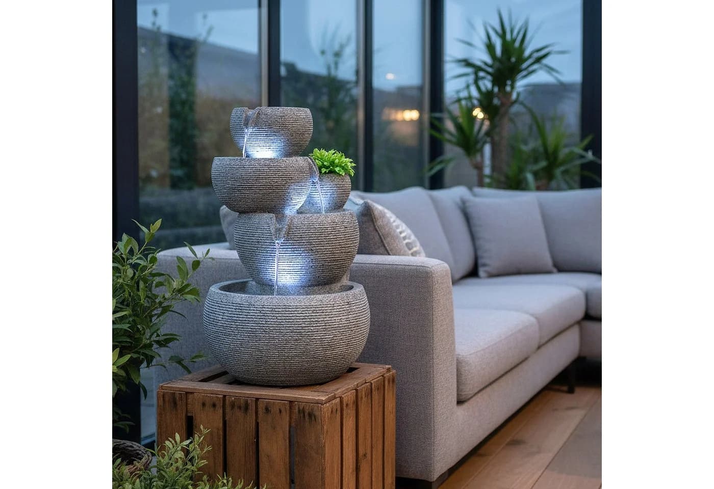 Arnusa Zimmerbrunnen mit LED-Beleuchtung Grau Granit-Optik - Bild 4