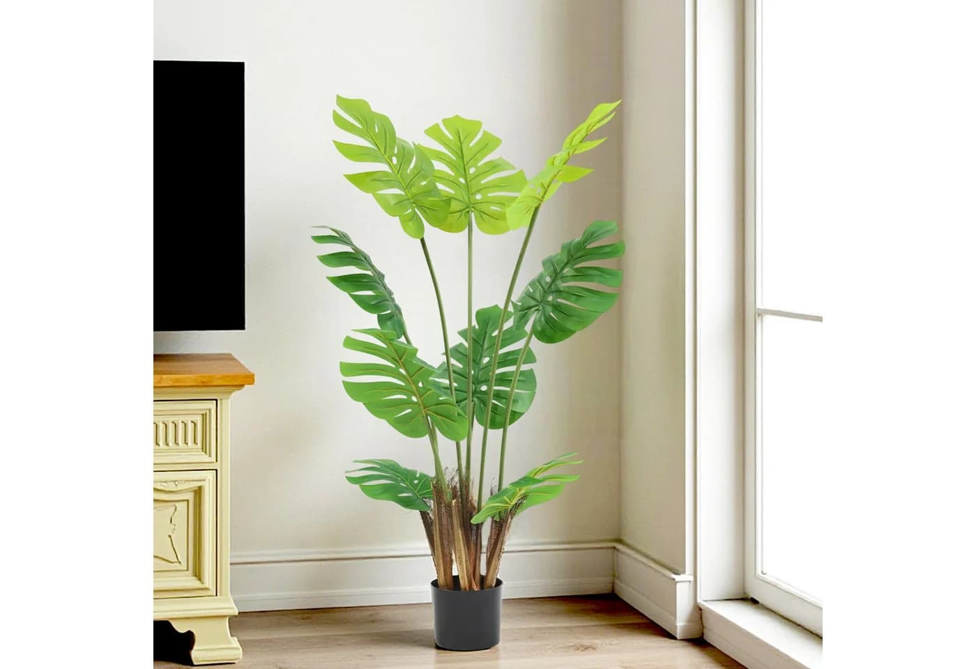 Arnusa Kunstbaum Monstera im Topf Grün Real-Touch
