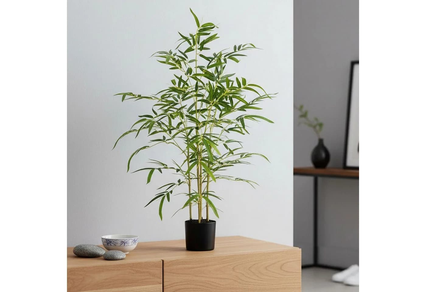Arnusa Kunstbambus 90 cm Grün im Schwarzen Topf