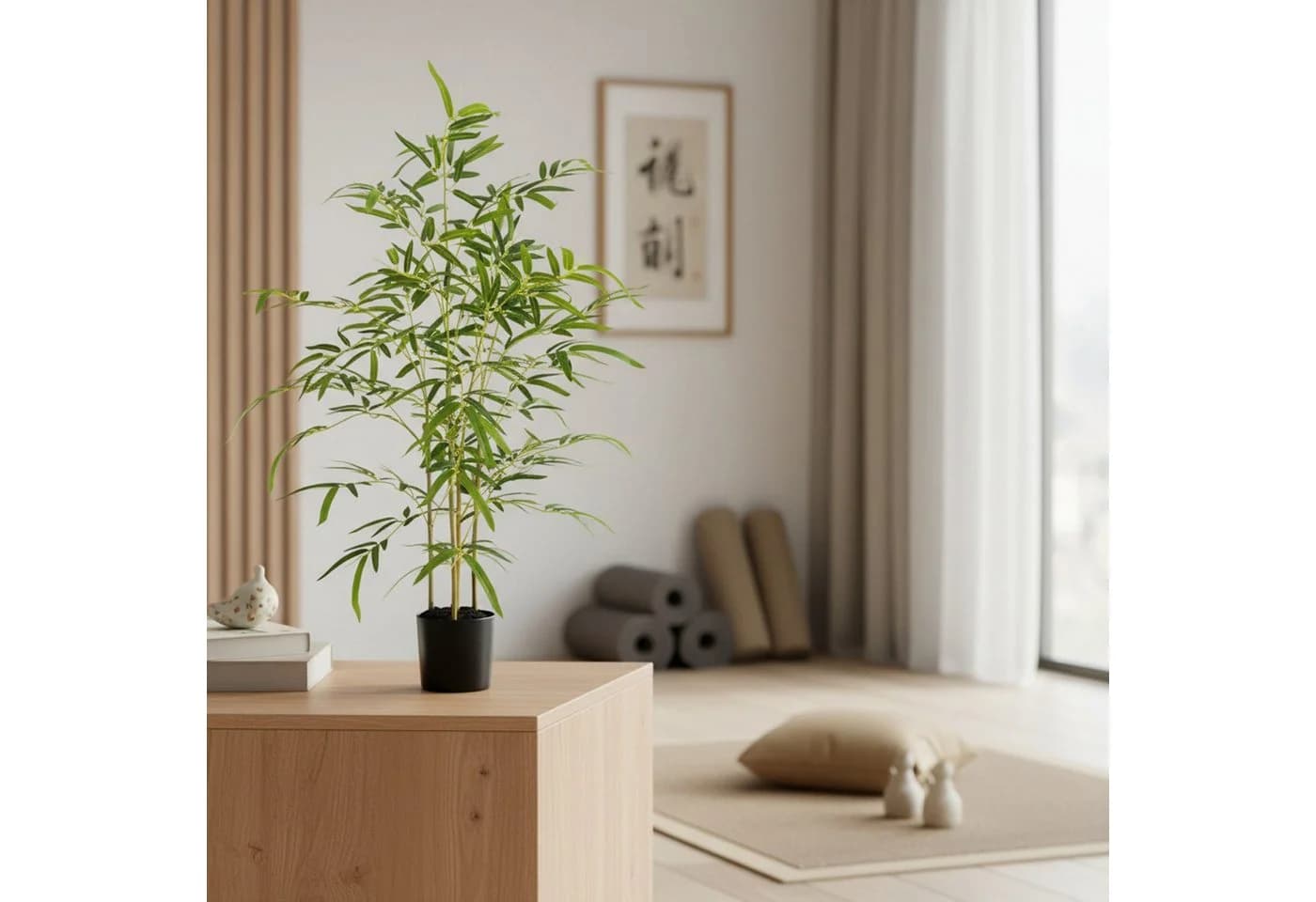 Arnusa Kunstbambus 90 cm Grün im Schwarzen Topf - Bild 3