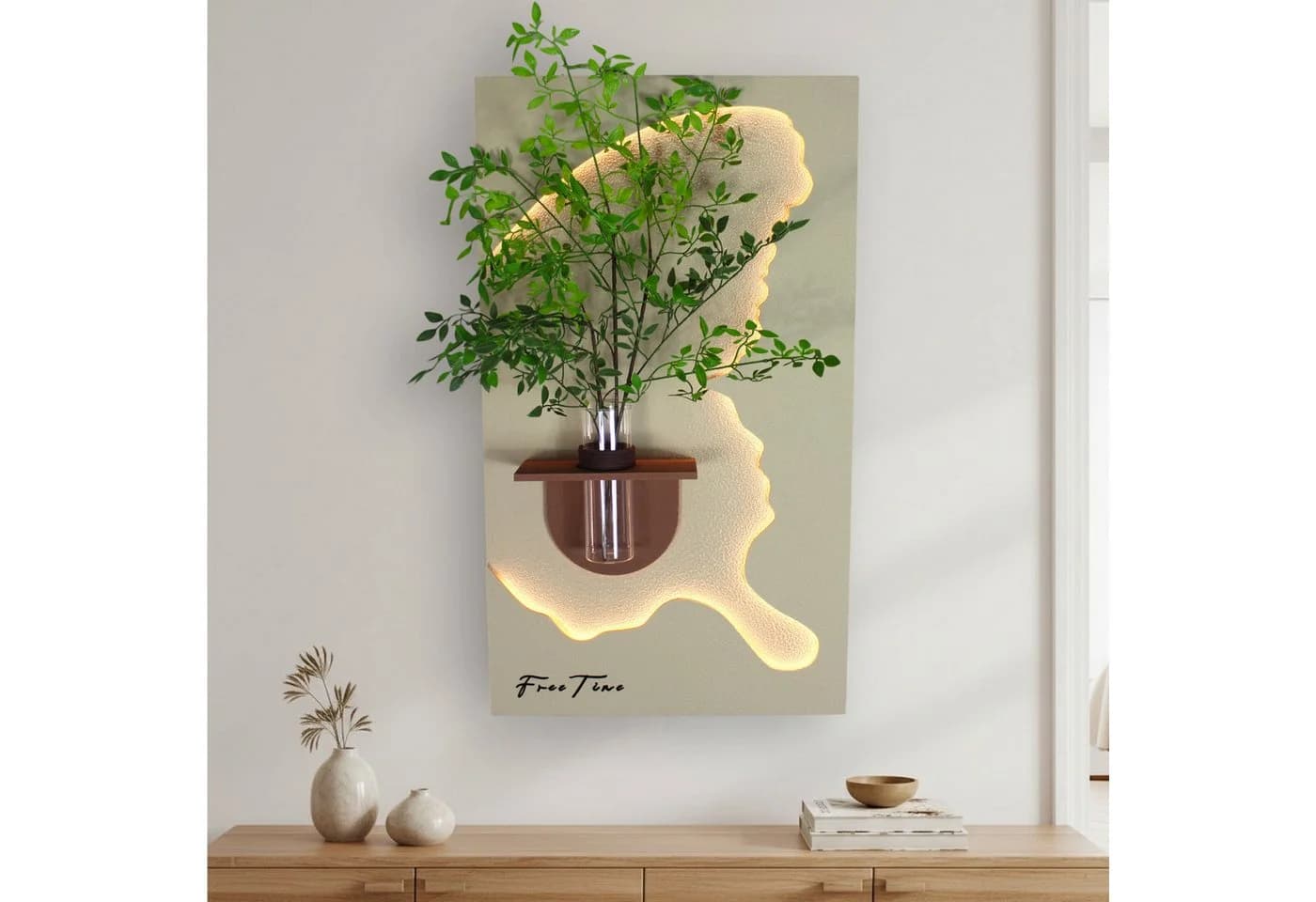 Arnusa LED-Bild 3D Wandbild mit LED-Beleuchtung & Glasvase, Baum, Wanddeko - Bild 3