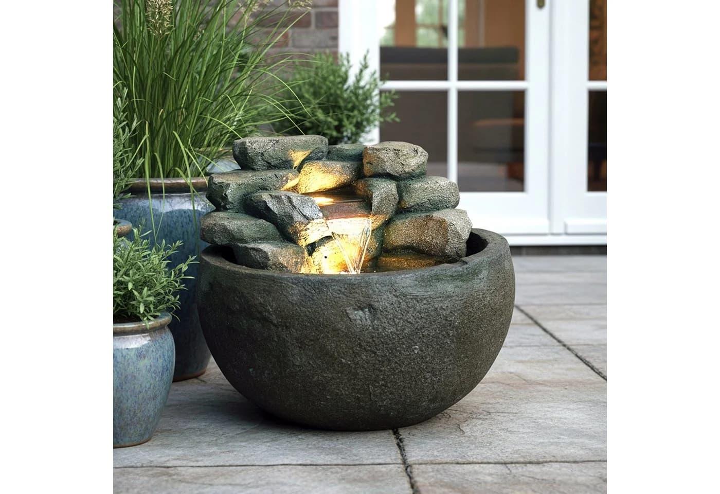Arnusa Gartenbrunnen BK911 runder Wasserfall Brunnen mit LED Beleuchtung - Bild 3