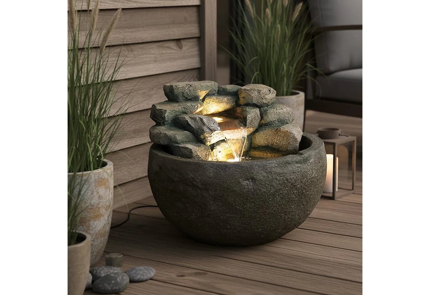 Arnusa Gartenbrunnen BK911 runder Wasserfall Brunnen mit LED Beleuchtung - Bild 4