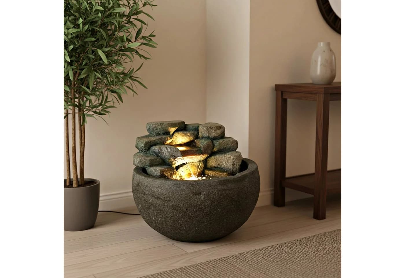 Arnusa Gartenbrunnen BK911 runder Wasserfall Brunnen mit LED Beleuchtung - Bild 5