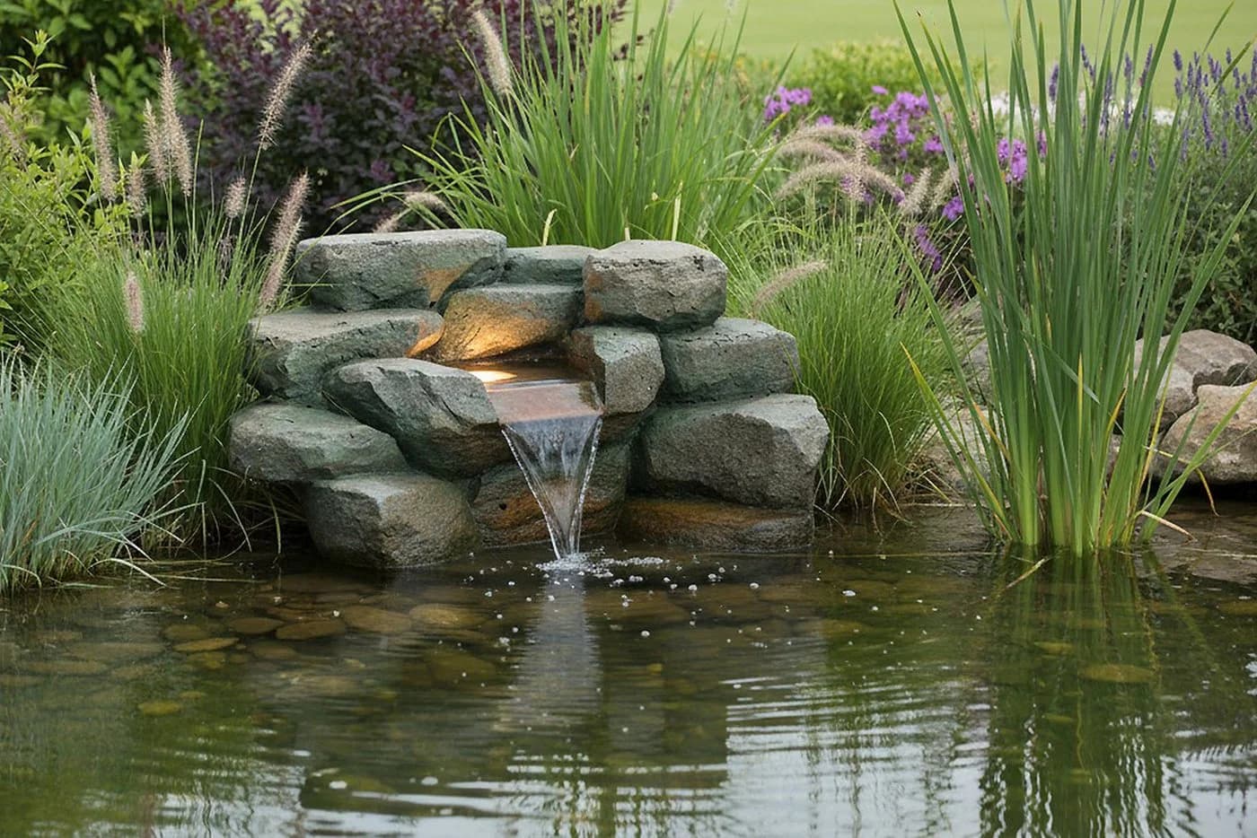 Arnusa Wasserfall Teichdekoration Wasserspiel Steinoptik LED Brunnen