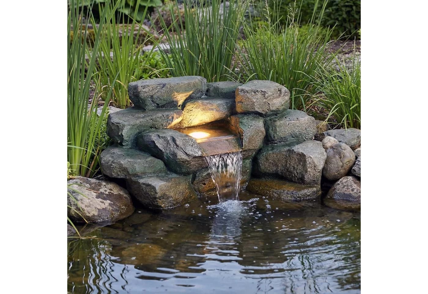 Arnusa Wasserfall Teichdekoration Wasserspiel Steinoptik LED Brunnen - Bild 3