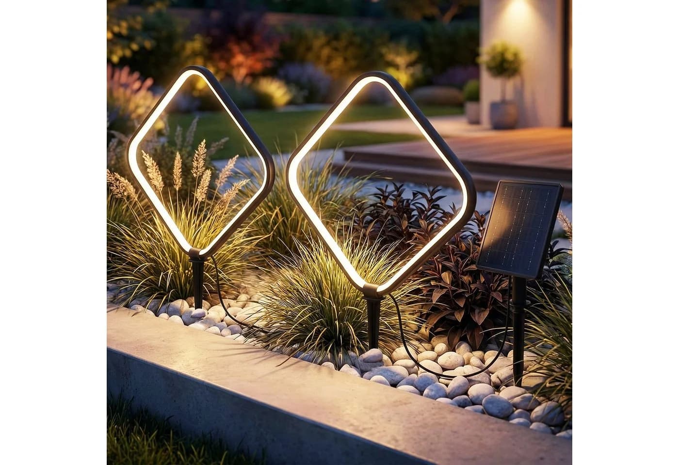 Arnusa LED Solarleuchte Gartenstecker Aluminium Rauten-Design warmweiß - Bild 3