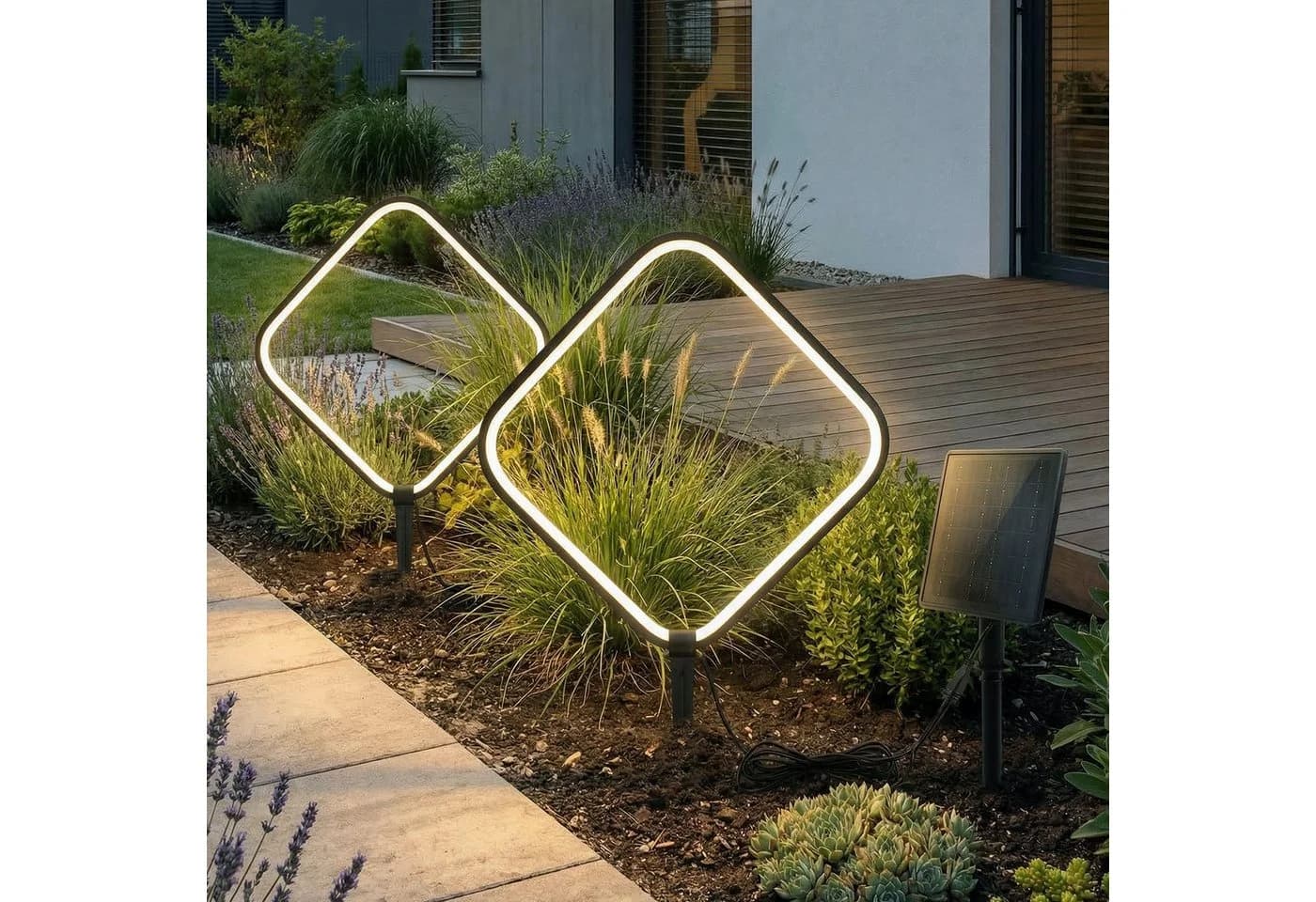 Arnusa LED Solarleuchte Gartenstecker Aluminium Rauten-Design warmweiß - Bild 4