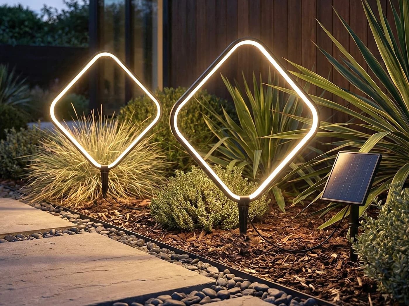 Arnusa LED Solarleuchte Gartenstecker Aluminium Rauten-Design warmweiß - Bild 5