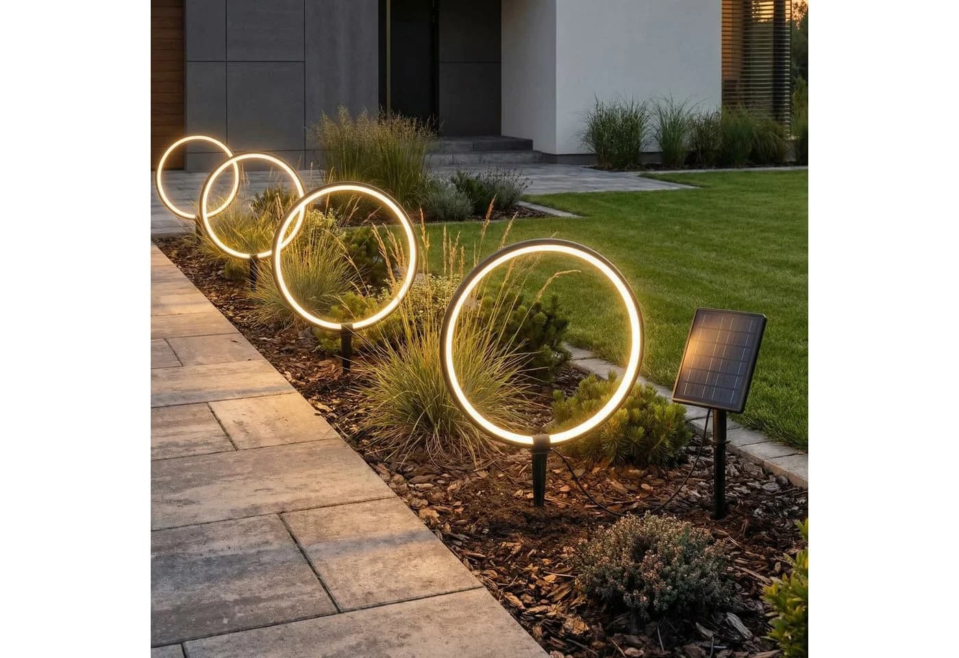 Arnusa LED Solarleuchte Gartenstecker 35 cm Aluminium Warmweiß Dimmbar - Bild 3