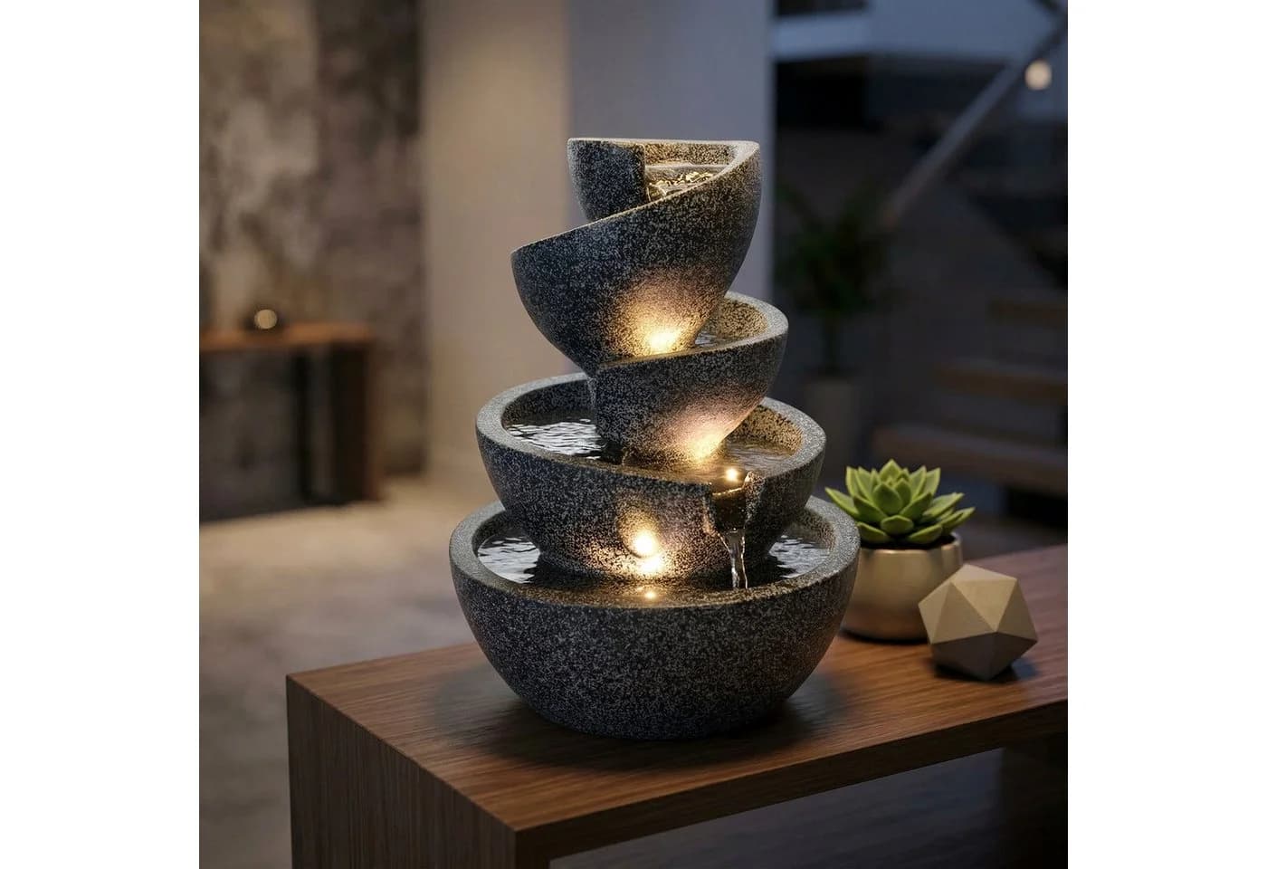 Arnusa Zimmerbrunnen BK912 mit LED Beleuchtung Grau Polyresin - Bild 4