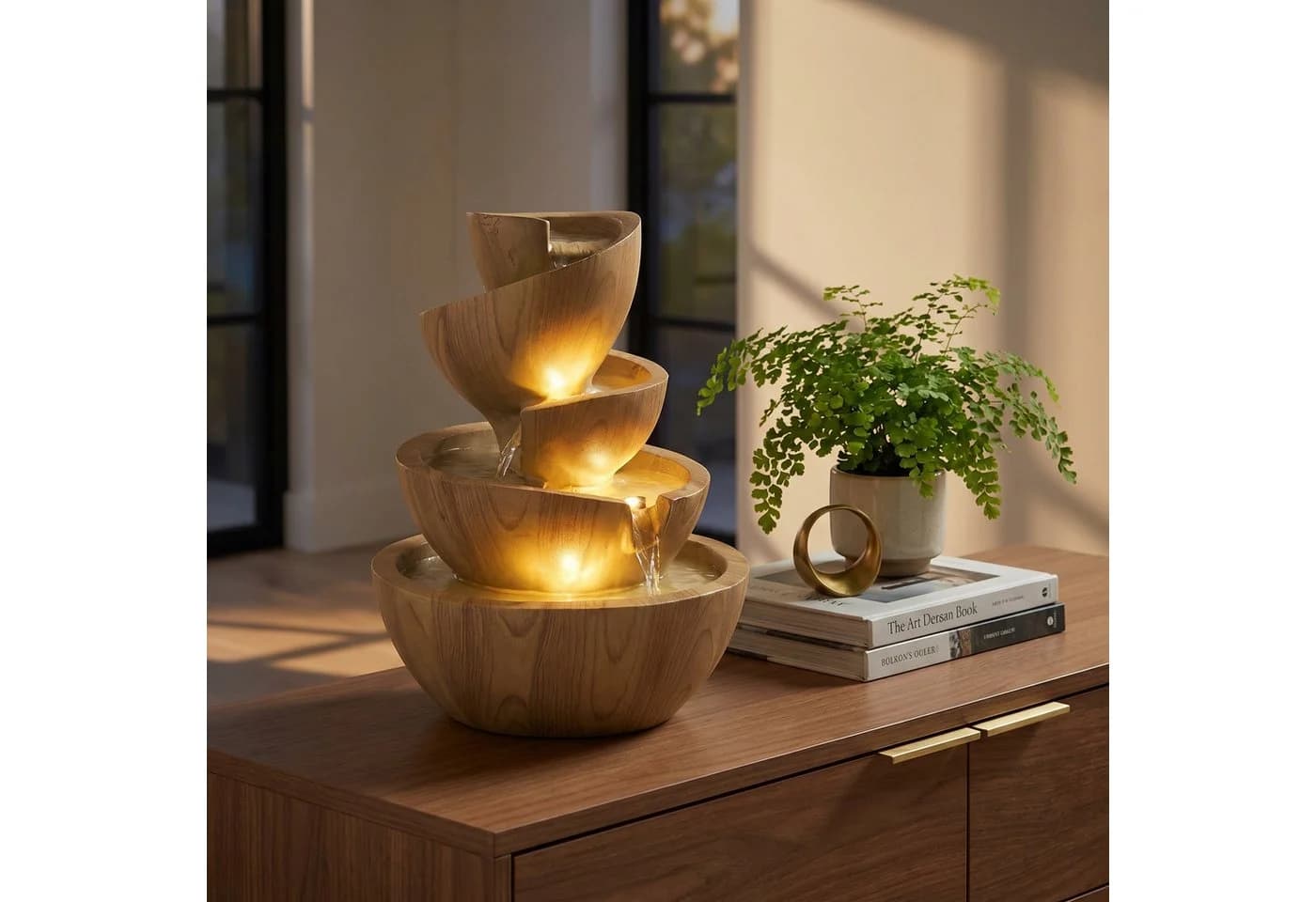 Arnusa Zimmerbrunnen BK912 mit LED Beleuchtung helle Holzoptik