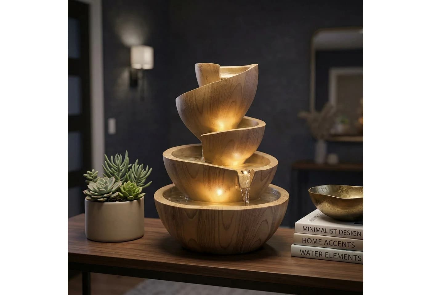 Arnusa Zimmerbrunnen BK912 mit LED Beleuchtung helle Holzoptik - Bild 3