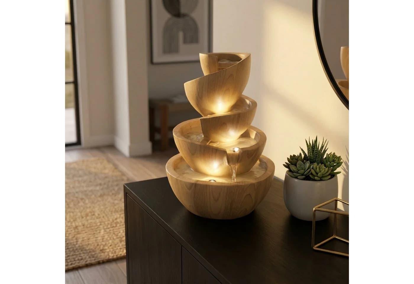 Arnusa Zimmerbrunnen BK912 mit LED Beleuchtung helle Holzoptik - Bild 4