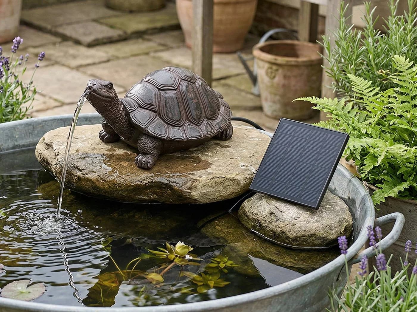 Arnusa Solar Wasserspeier Schildkröte Braun Polyresin Teichdekoration - Bild 2