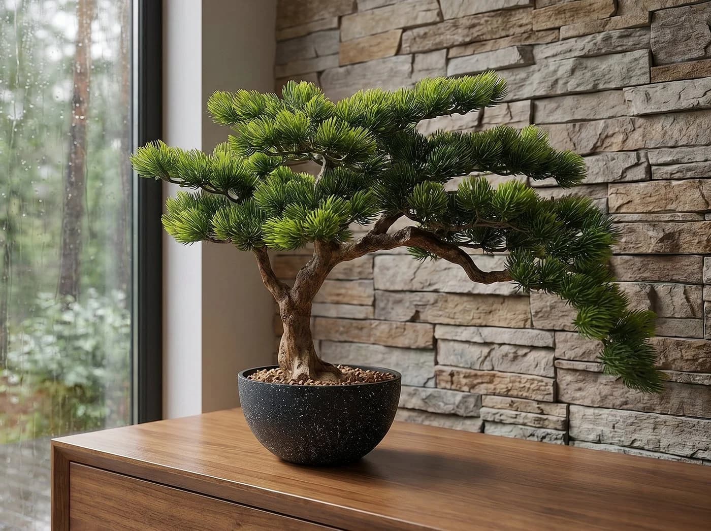 Arnusa Kunstbonsai 60 cm Kiefer Grün Schwarz Premium - Bild 2