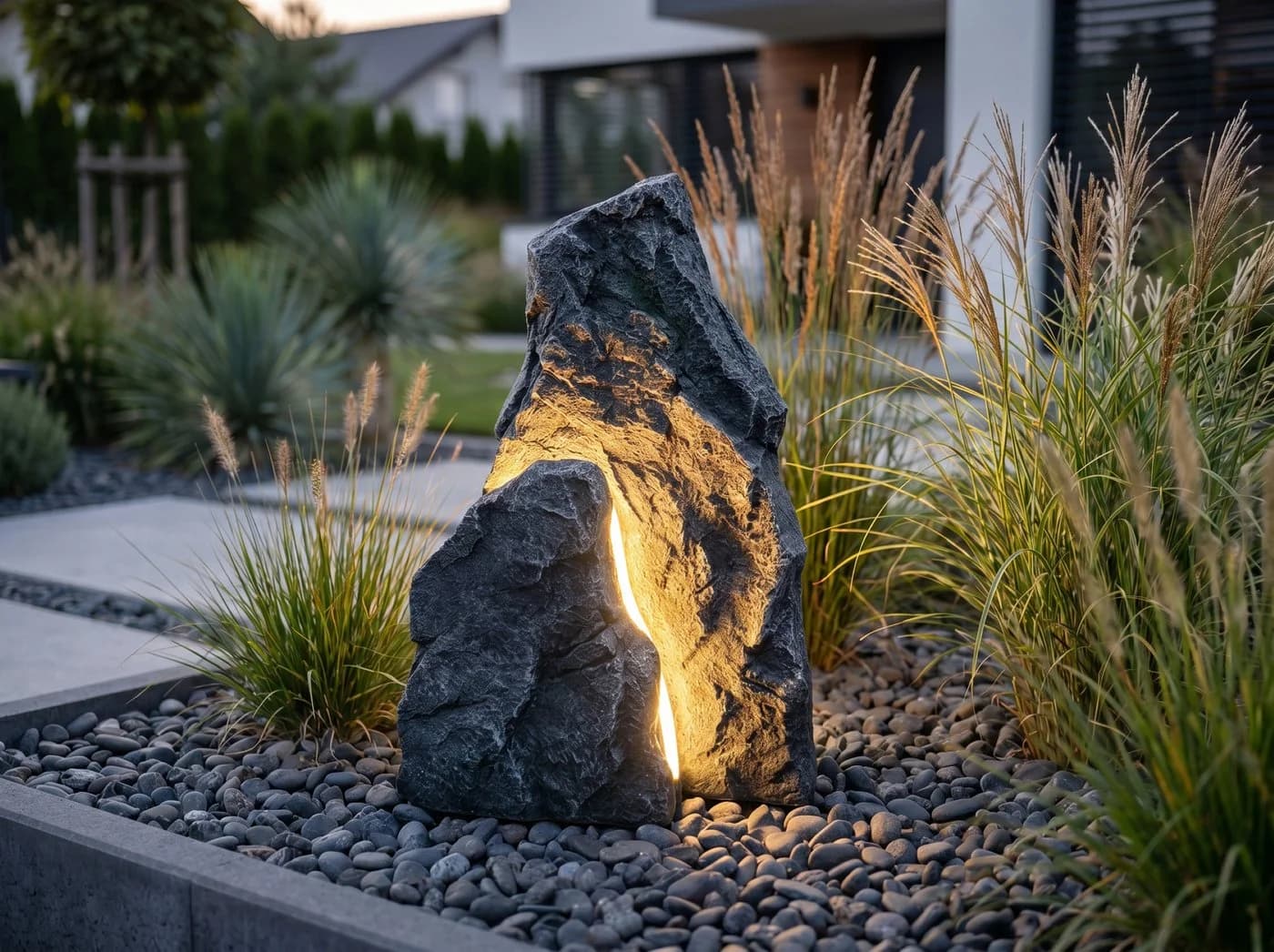 Arnusa LED Gartenfelsen 48 cm Grau Polyresin