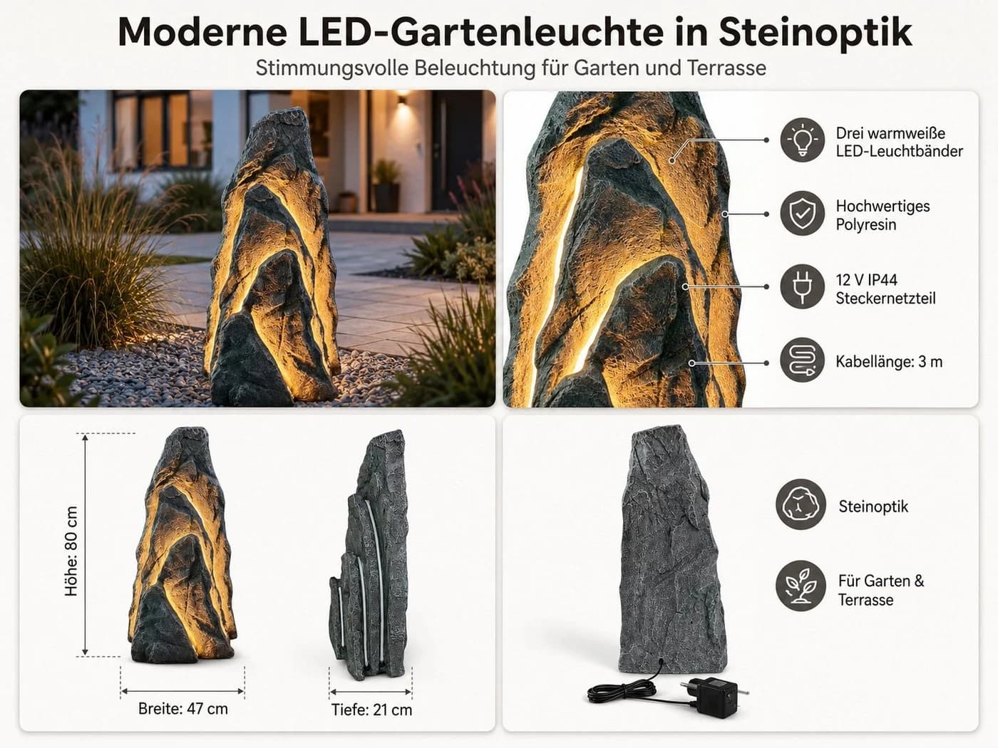 Arnusa Gartenfelsen mit LED Beleuchtung warmweiß - Bild 3