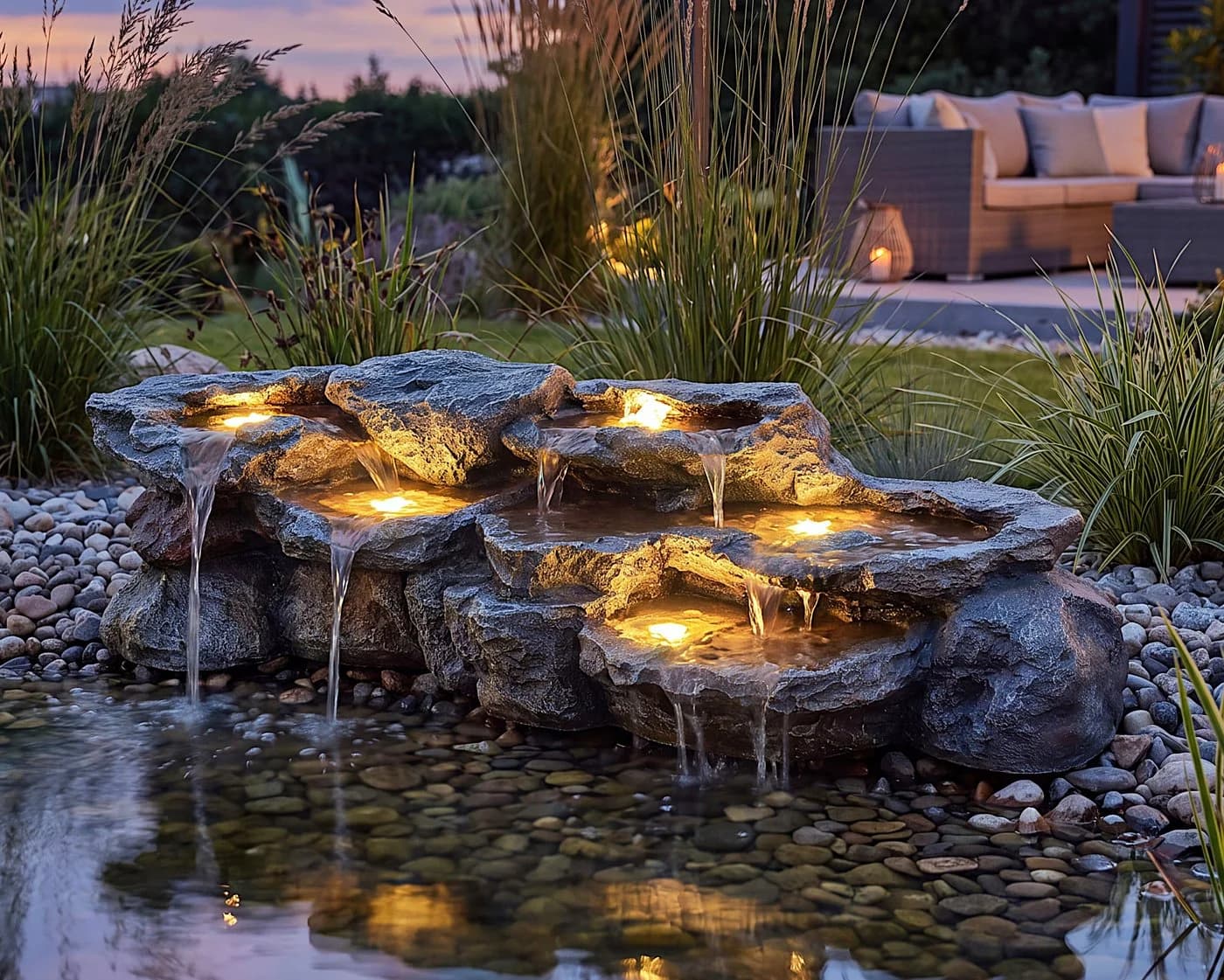 Arnusa Kunstfelsen-Wasserfall mit LED und Pumpe