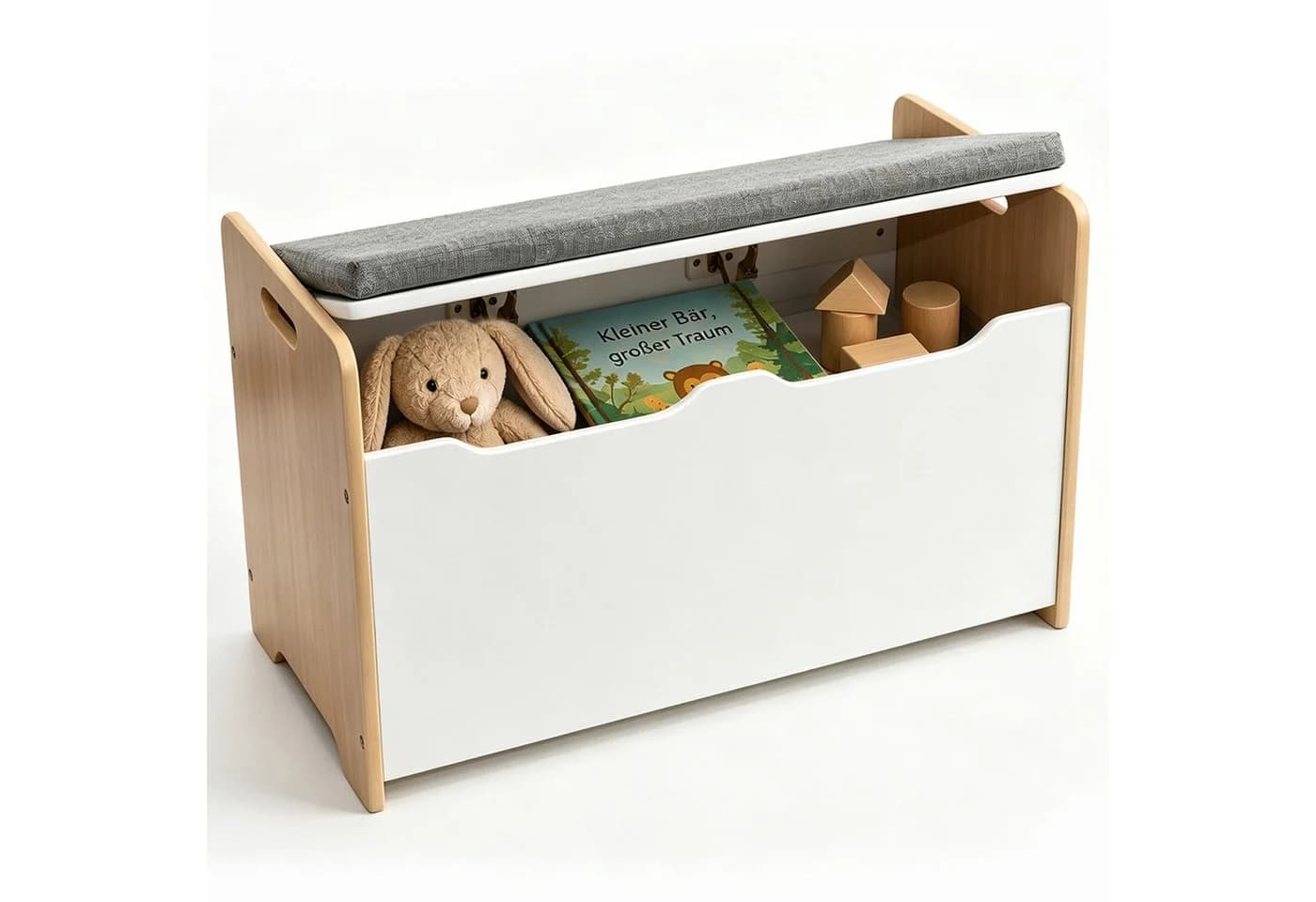 ALVIX Spielzeugtruhe NESTA 1 mit Sitzkissen, Soft-Close-Deckel, Beige/Weiß - Bild 2