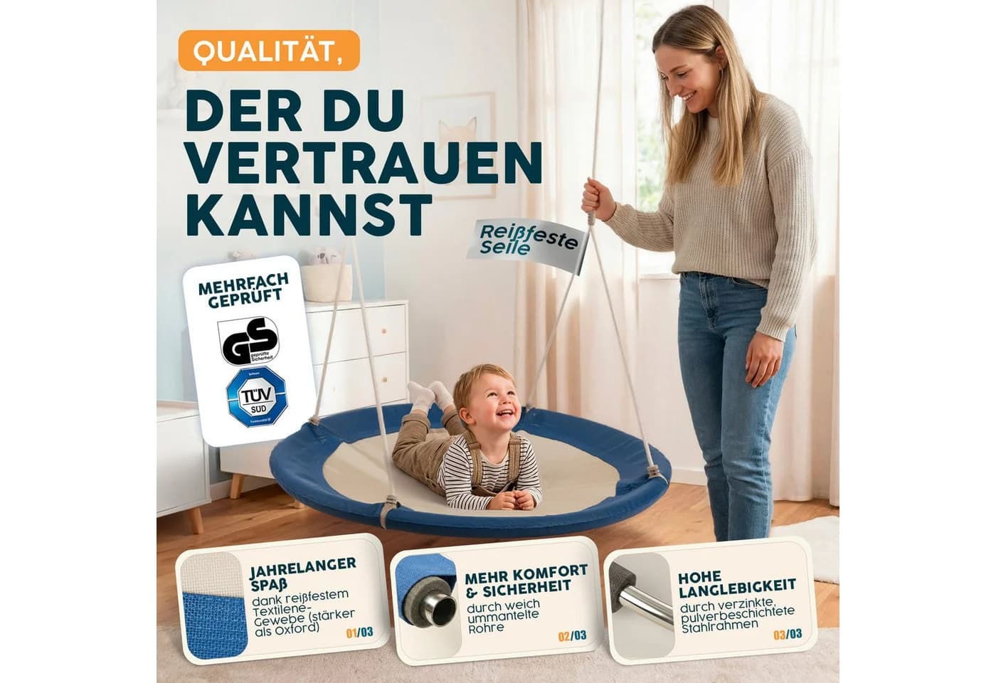 Caprisports Nestschaukel blau mit Abdeckhaube - Bild 3