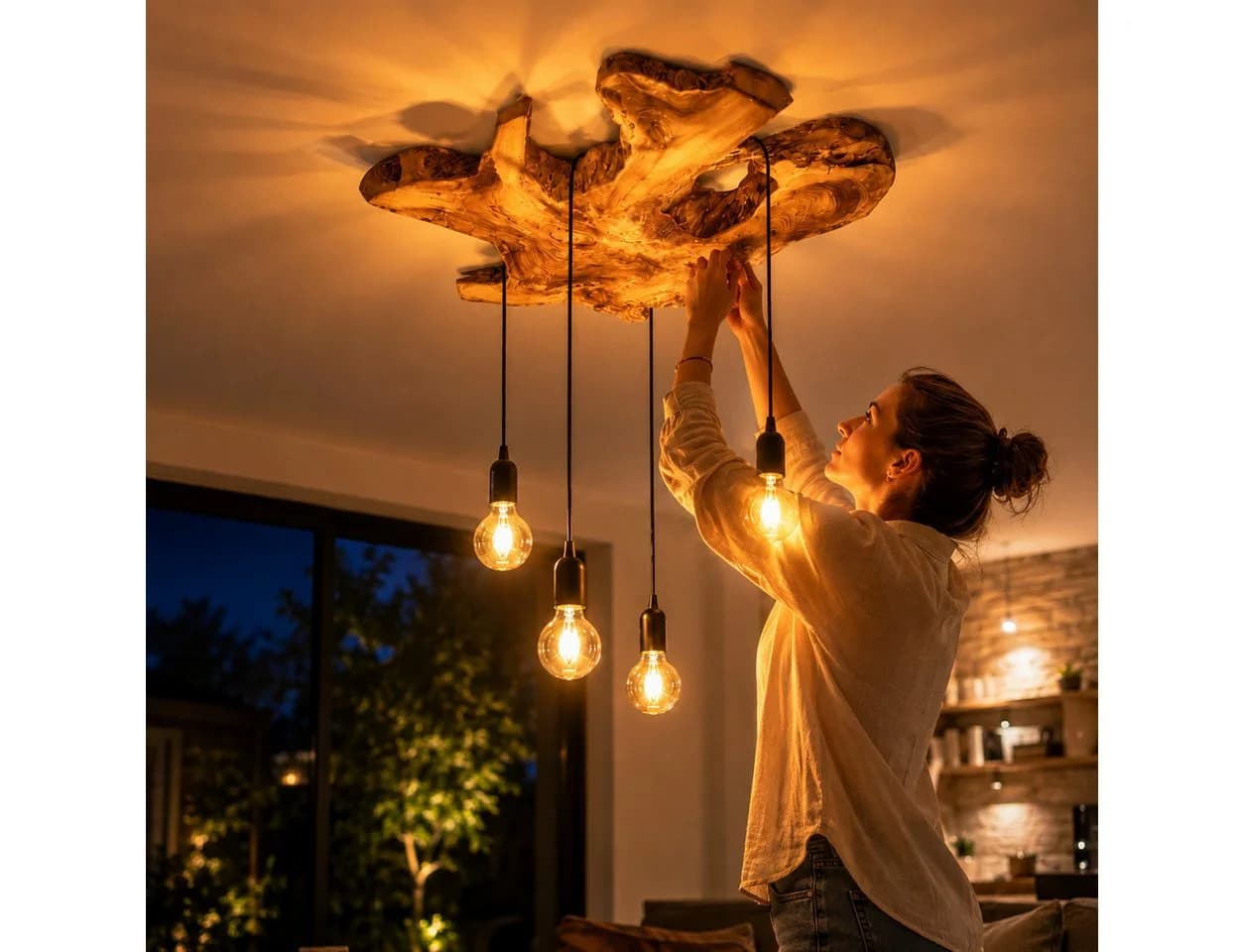 Möbel Bressmer NATURA Deckenlampe Akazienholz Baumscheibe 4-fach