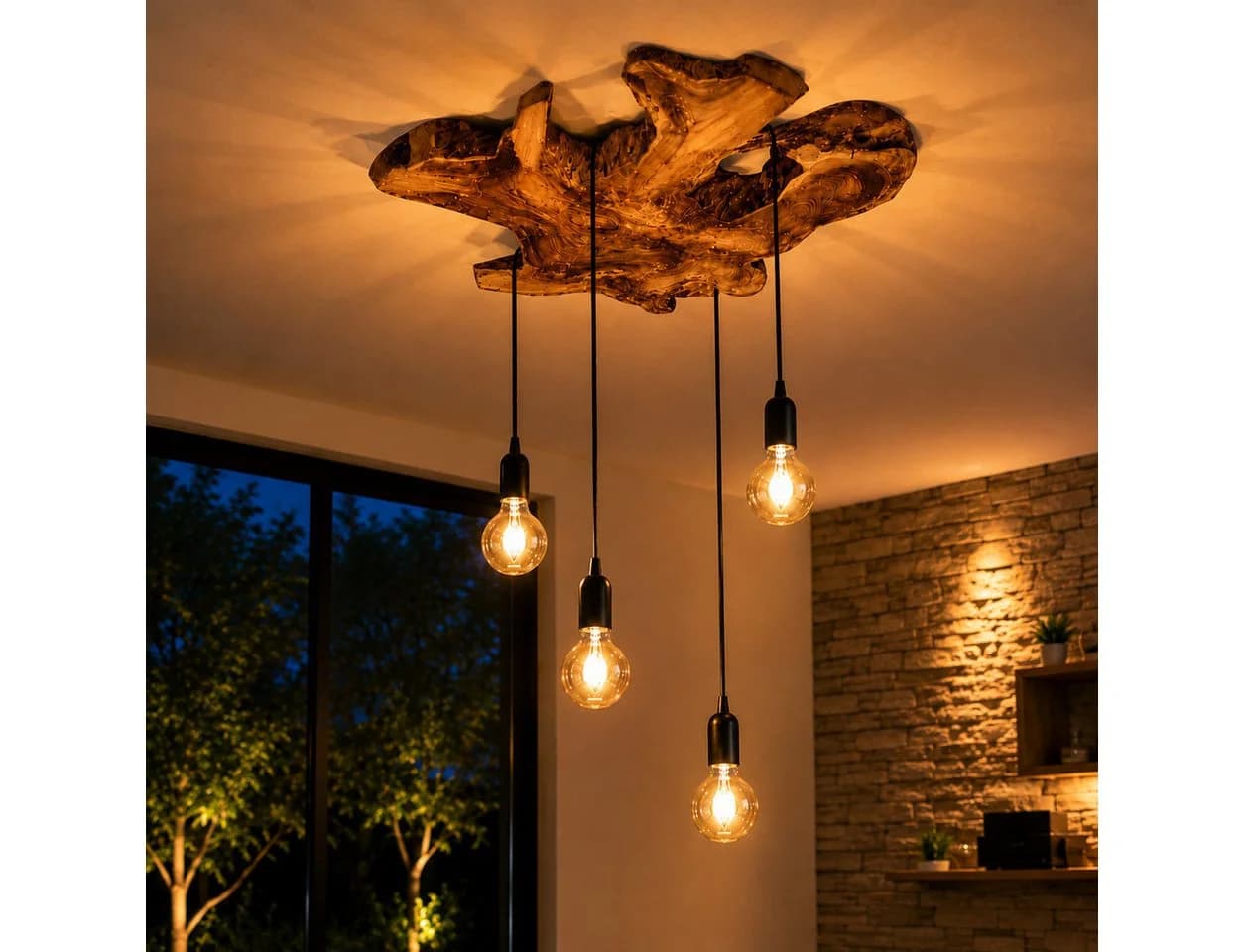 Möbel Bressmer NATURA Deckenlampe Akazienholz Baumscheibe 4-fach - Bild 2