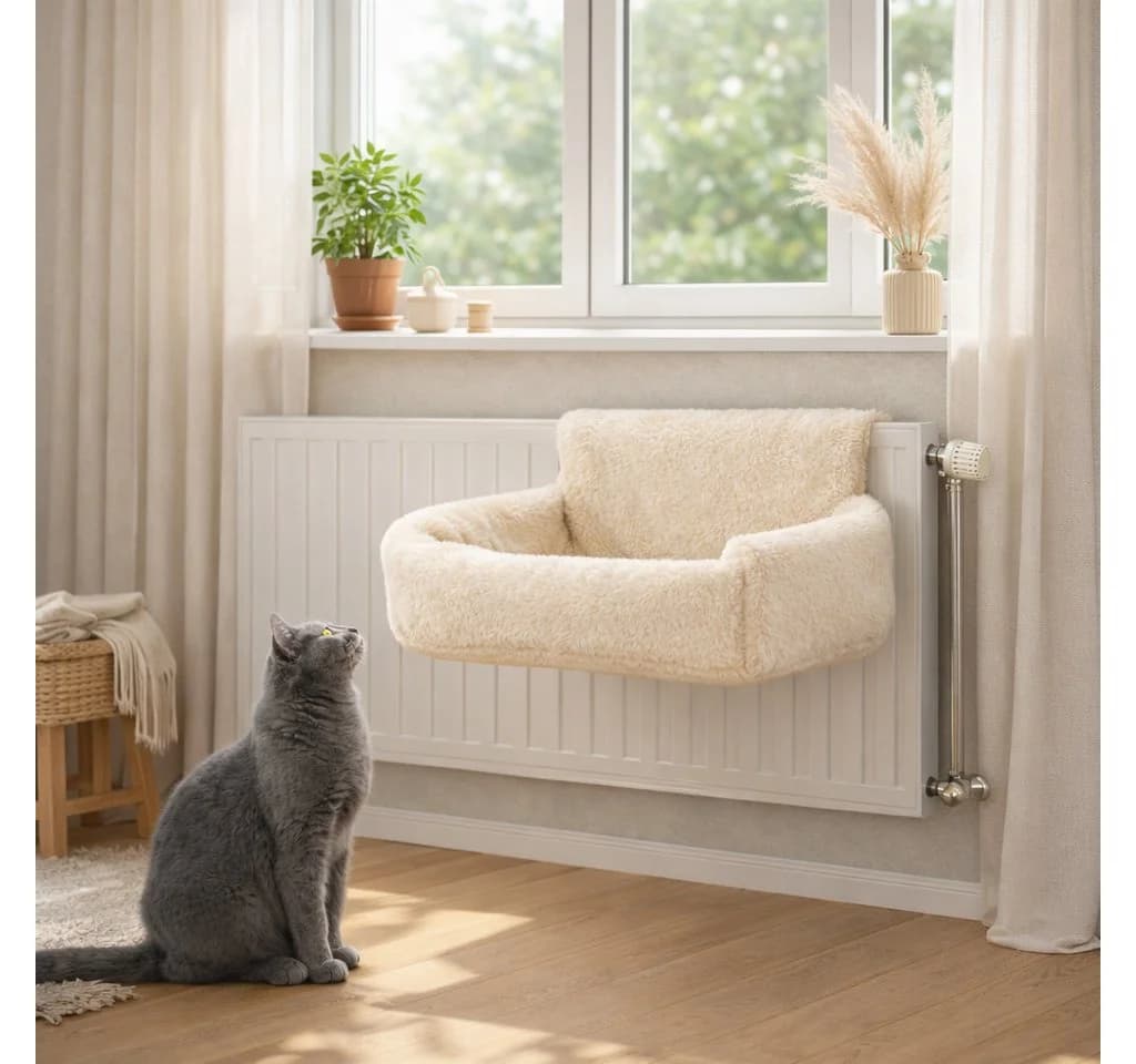 belviona Katzen-Hängematte für Heizkörper, creme, kuscheliges Textil