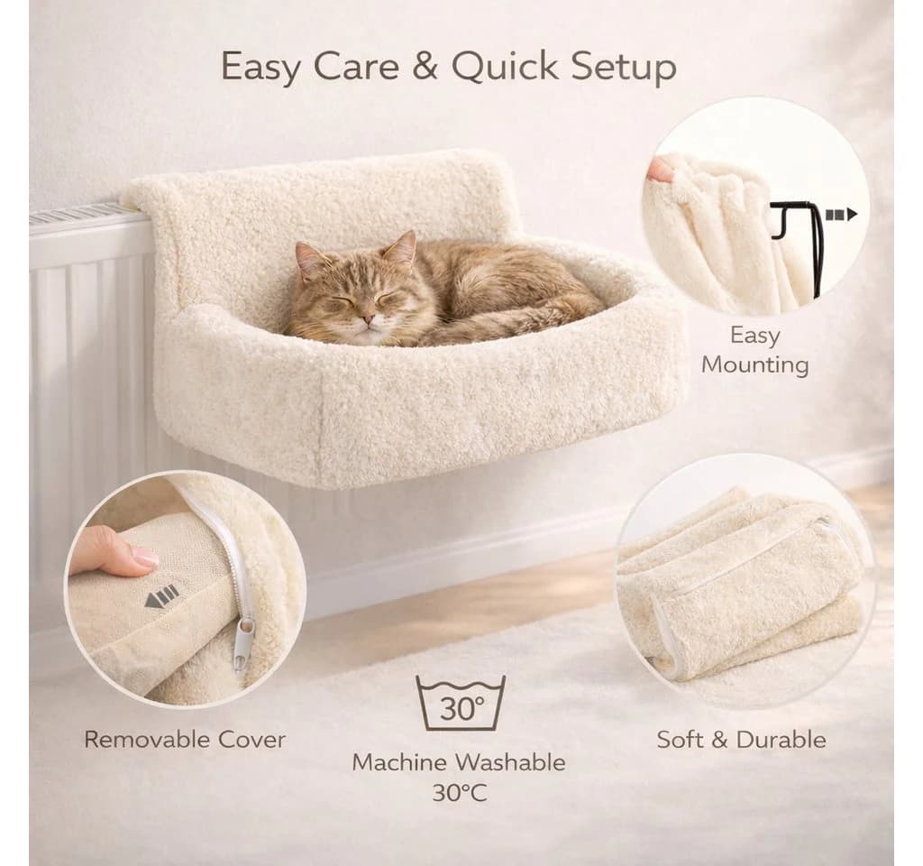 belviona Katzen-Hängematte für Heizkörper, creme, kuscheliges Textil - Bild 4