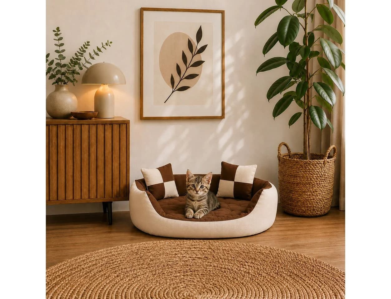 belviona Katzenbett 4-in-1 Wendekissen Oxford Braun/Beige