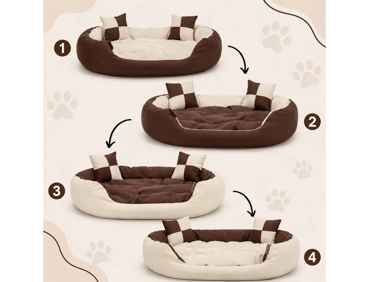 belviona Katzenbett 4-in-1 Wendekissen Oxford Braun/Beige - Bild 3