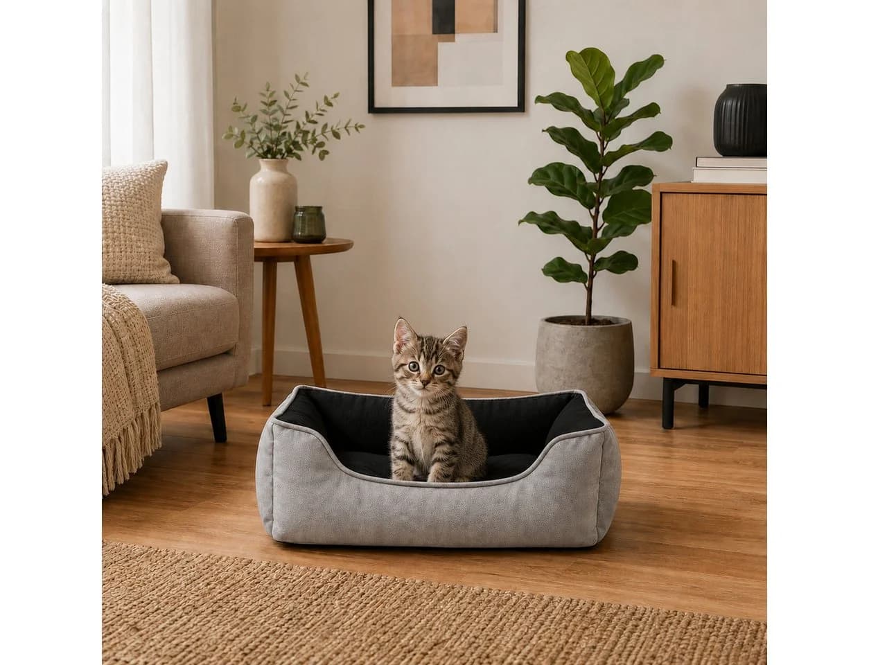 belviona Katzenbett Wendbar Schwarz/Grau Wildlederimitat