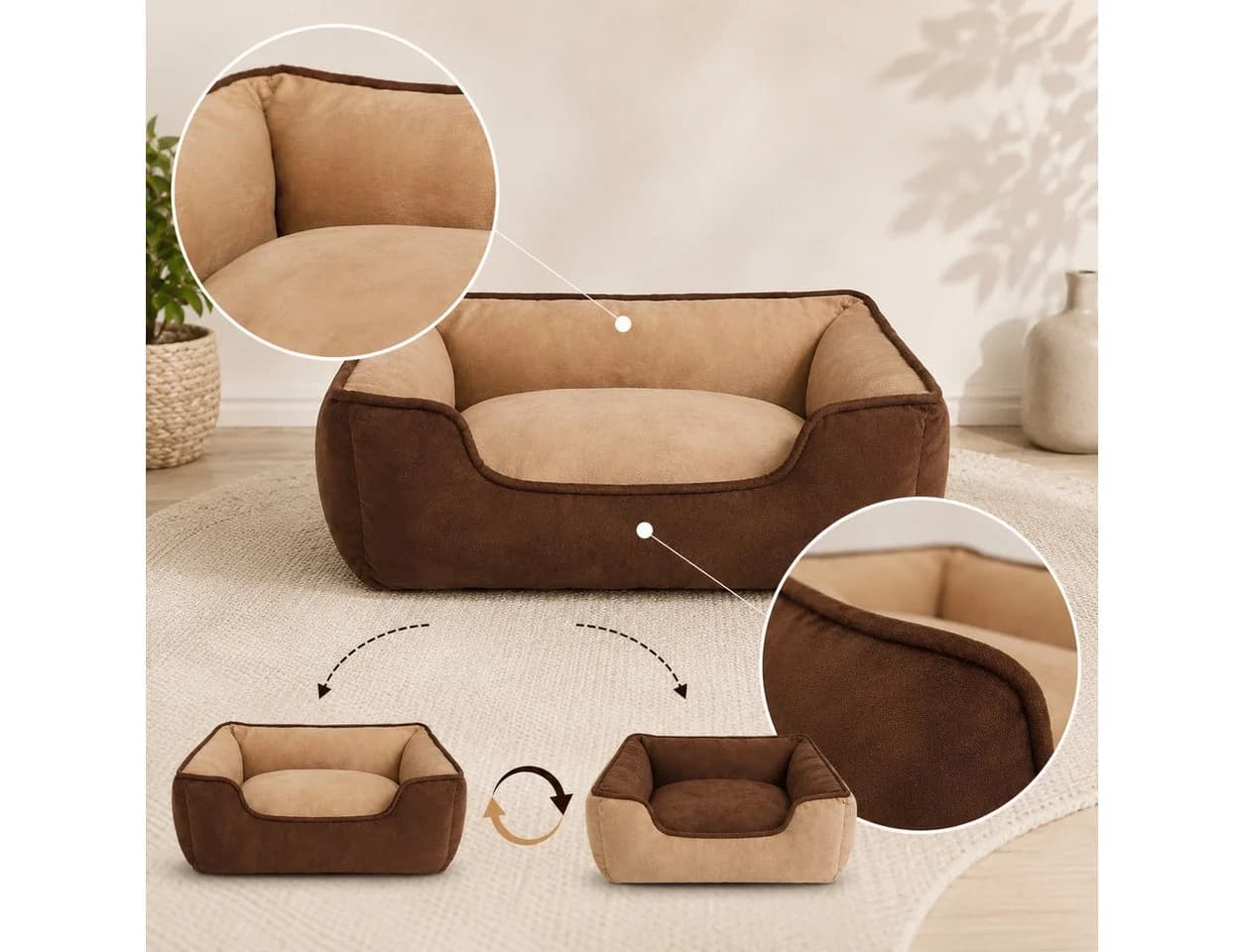 belviona Wendbares Hundekörbchen 2-in-1 Wildlederimitat Braun/Beige - Bild 3