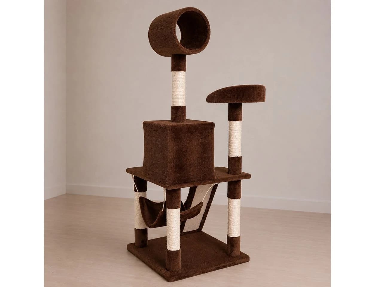 belviona Katzenkratzbaum 133 cm mit Höhle, Hängematte & Sisal-Kratzstämme Braun - Bild 3