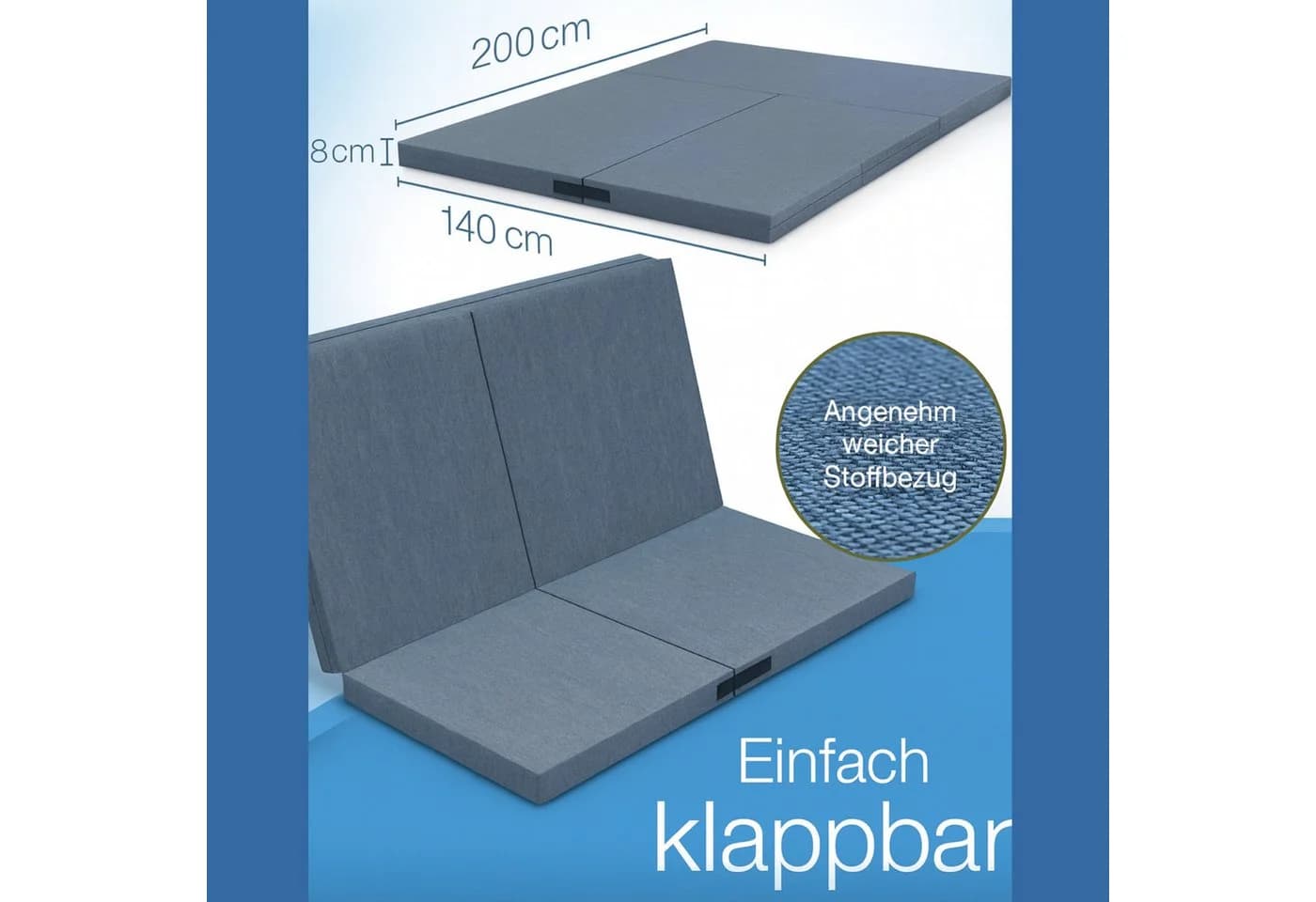 belviona Klappmatratze 3-in-1 grau mit waschbarem Bezug