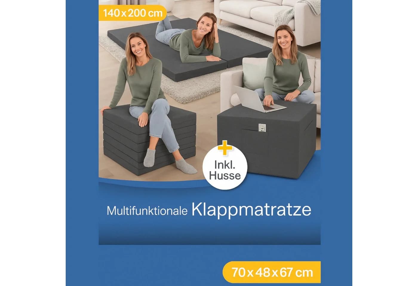 belviona Klappmatratze 3-in-1 grau mit waschbarem Bezug - Bild 2